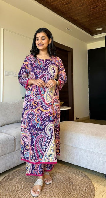 Royal Export Women's Cotton Floral Printed Straight Kurta Set With Pant