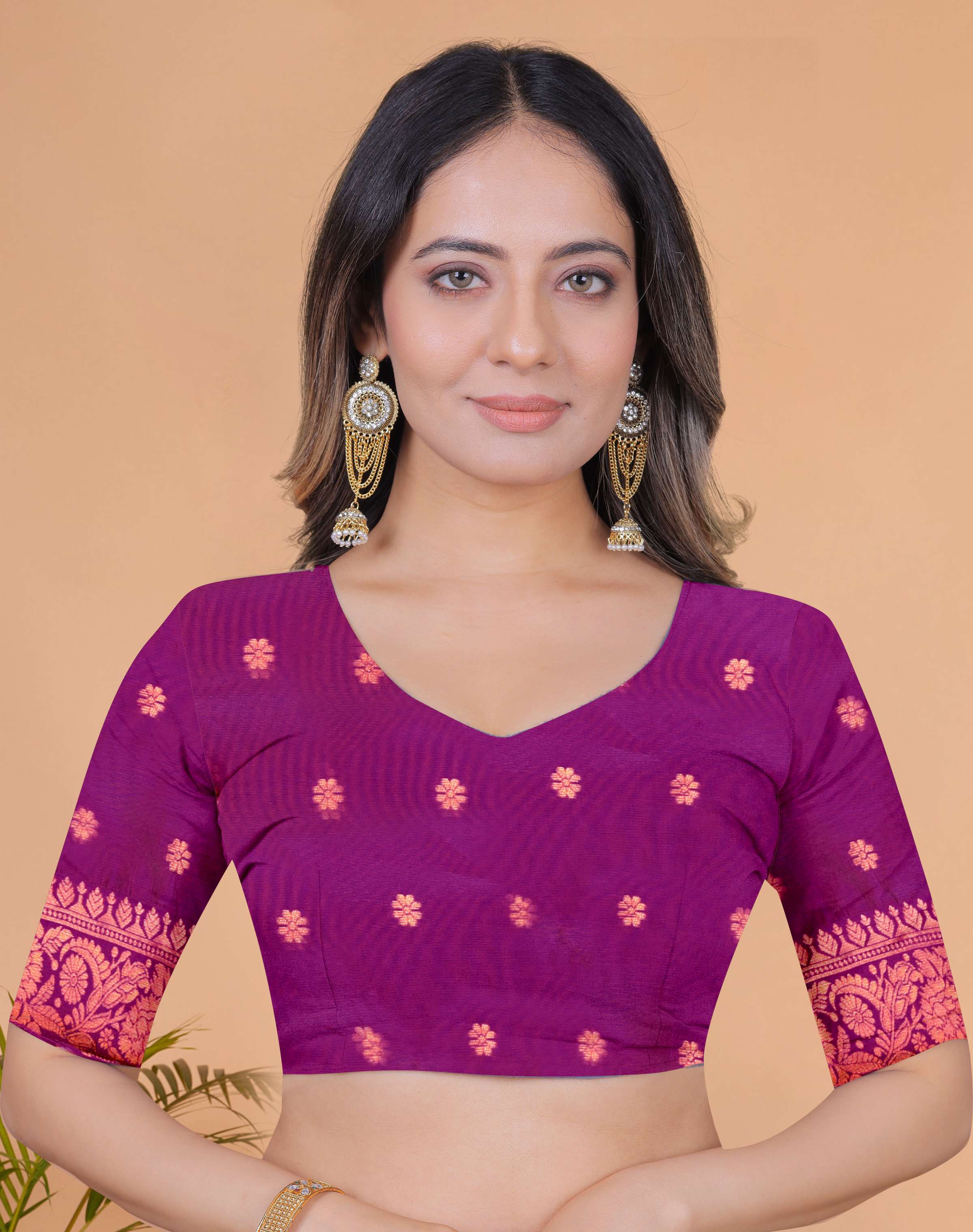 Rosewood Elegance Banarasi Silk Saree with Plum Zari Work & Blouse | Engagement, Festival, Sangeet & Traditional Wear