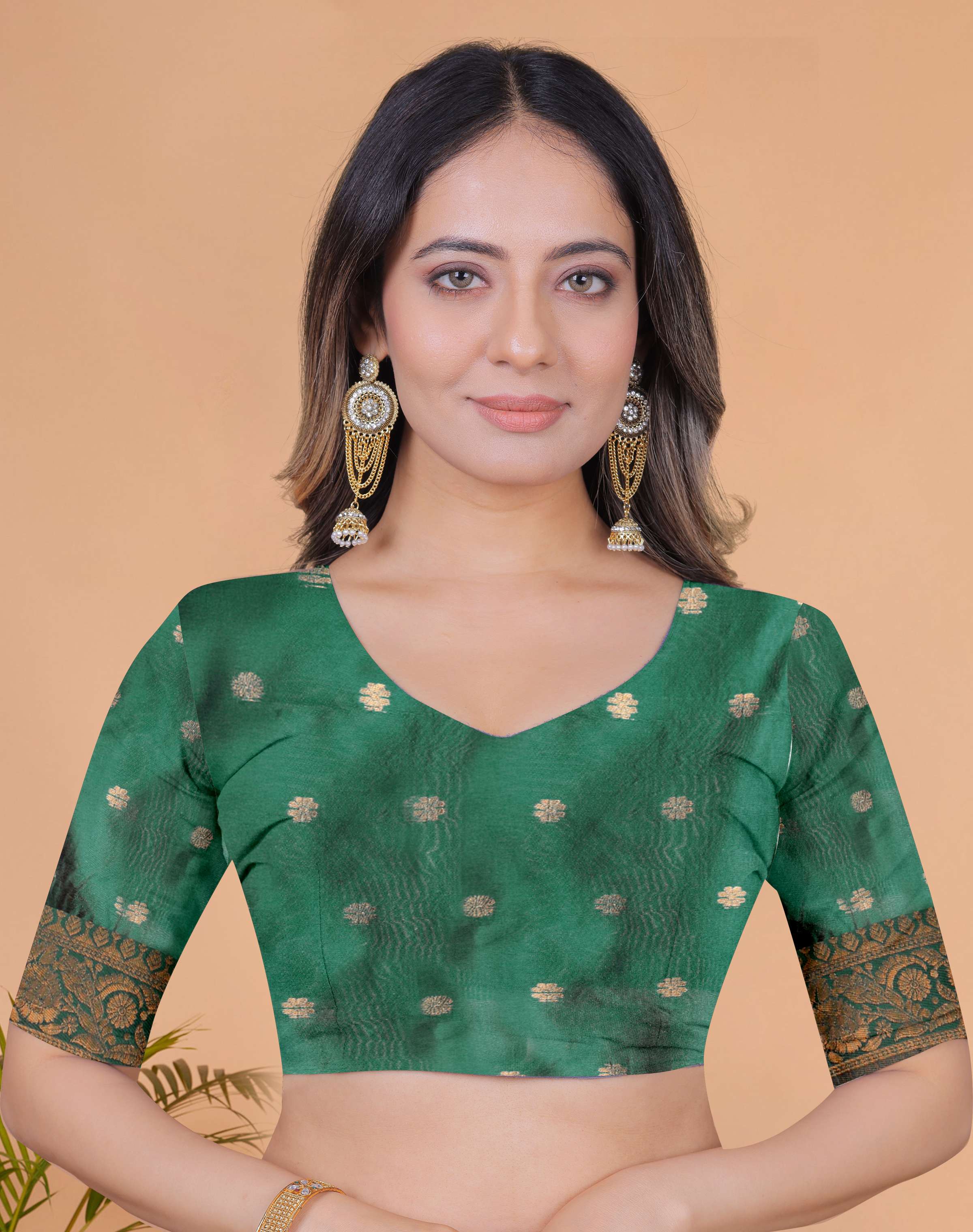 Golden Mustard Banarasi Silk Saree with Bottle Green Floral Accents & Blouse | Wedding, Haldi, Festive & Party Wear