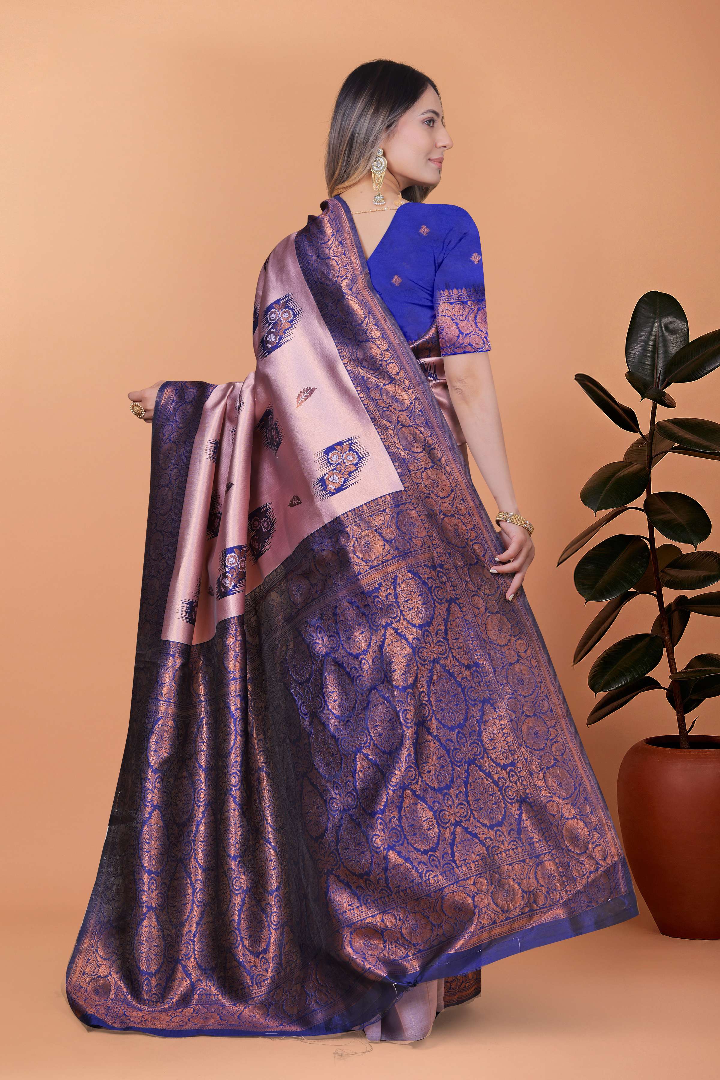 Lavender & Royal Blue Banarasi Silk Saree with Antique Gold Zari | Wedding & Festive Traditional Saree with Rich Pallu