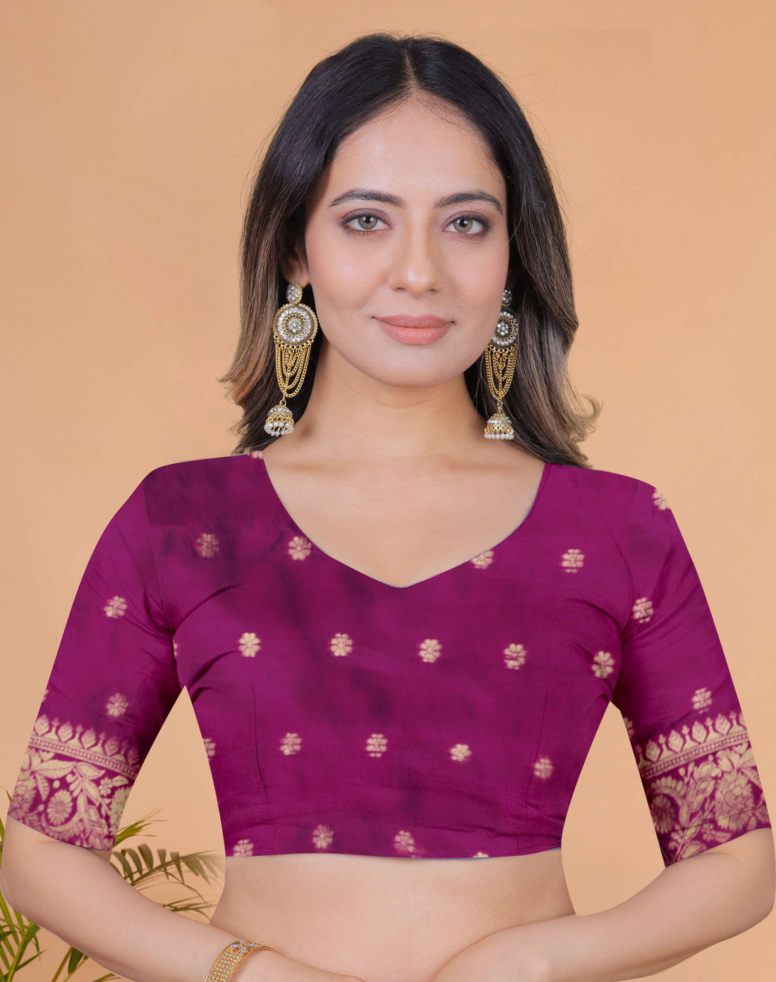 Emerald Green Banarasi Silk Saree with Plum Floral Zari Accents & Blouse | Wedding, Festive, Traditional & Party Wear