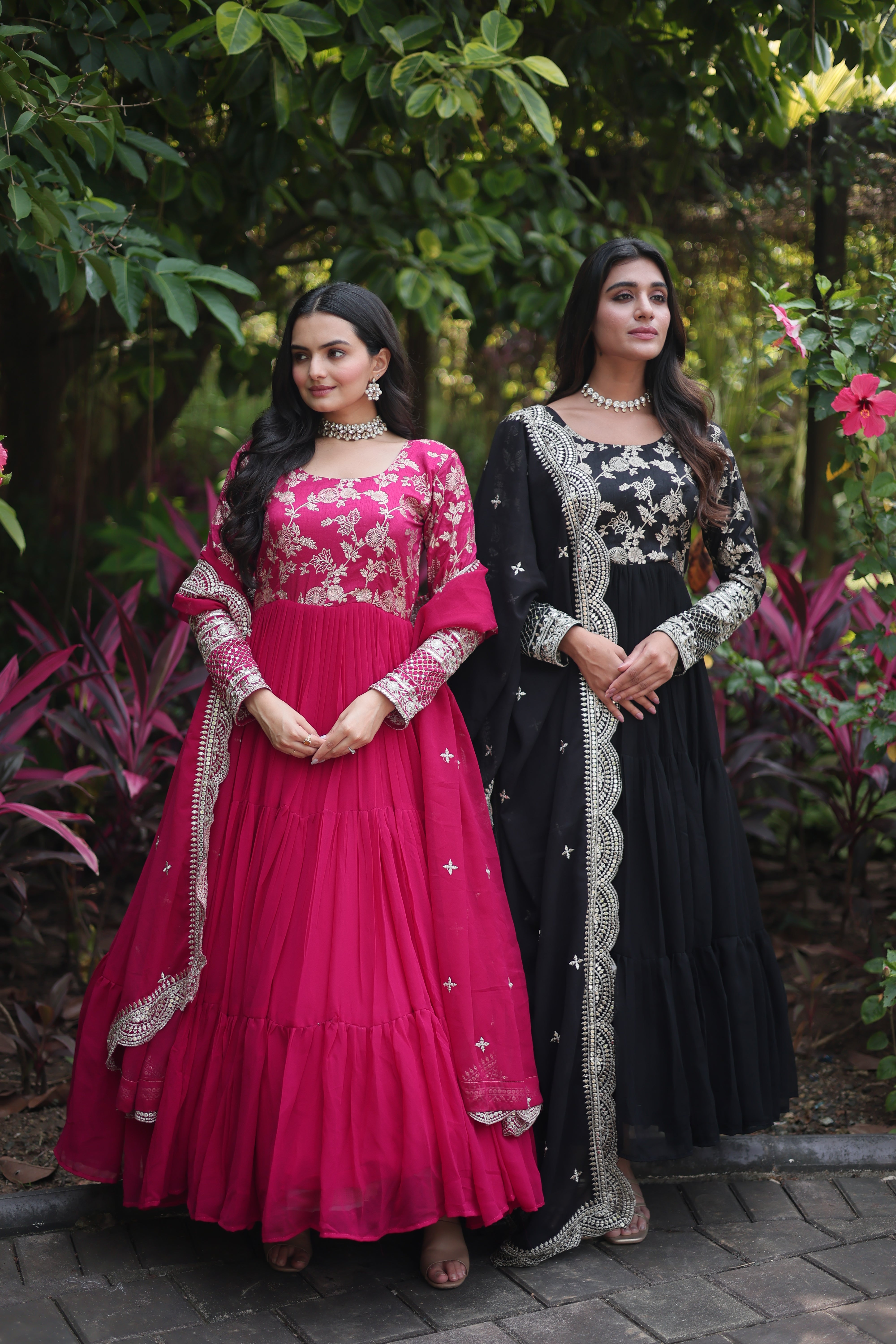 Pink Faux Blooming  Embroidered Cut-Work Gown With Dupatta Set