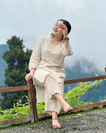 Designer Pure Cotton Kurta With Trousers