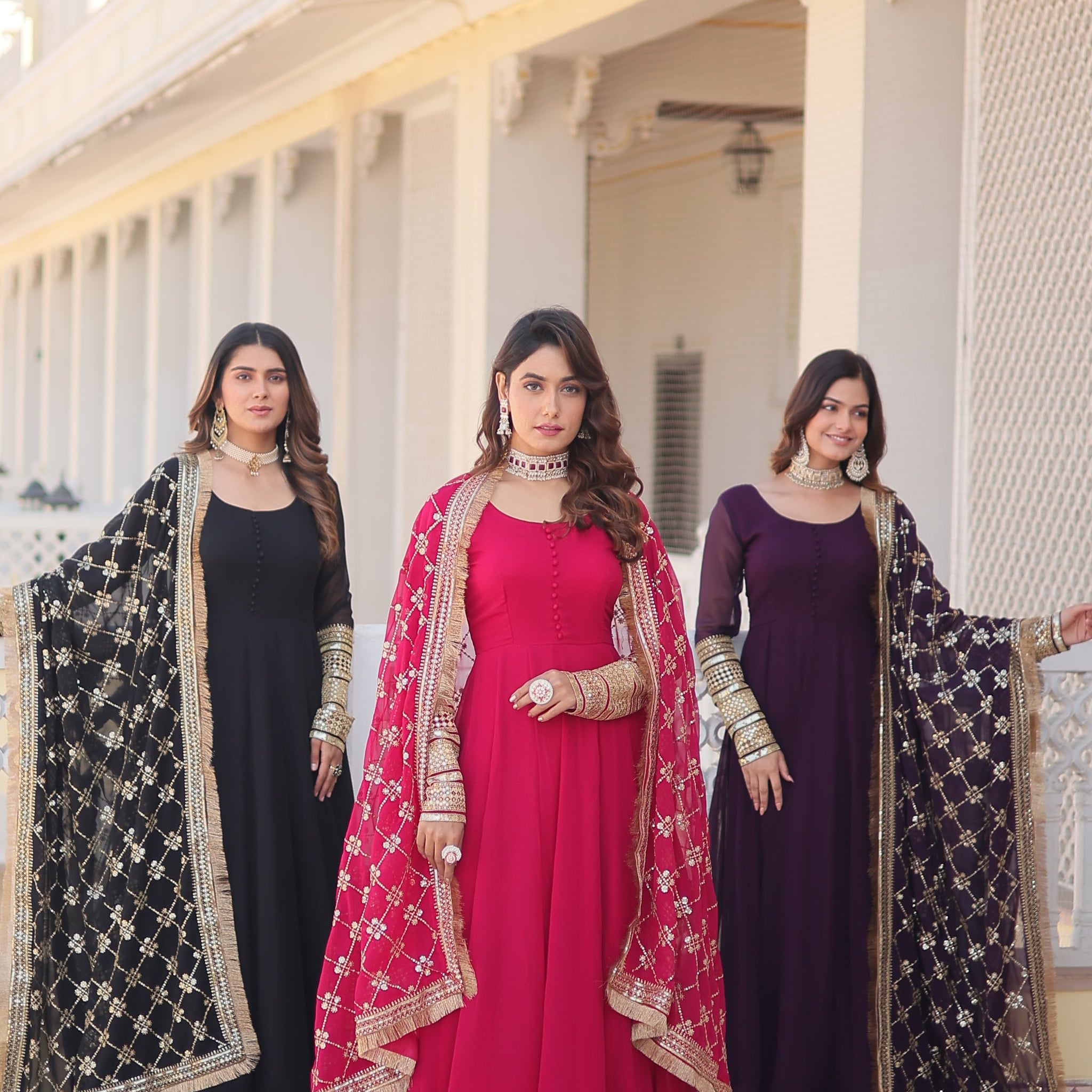 Faux Blooming Gown with Dupatta With Attractive Embroidered Sequins