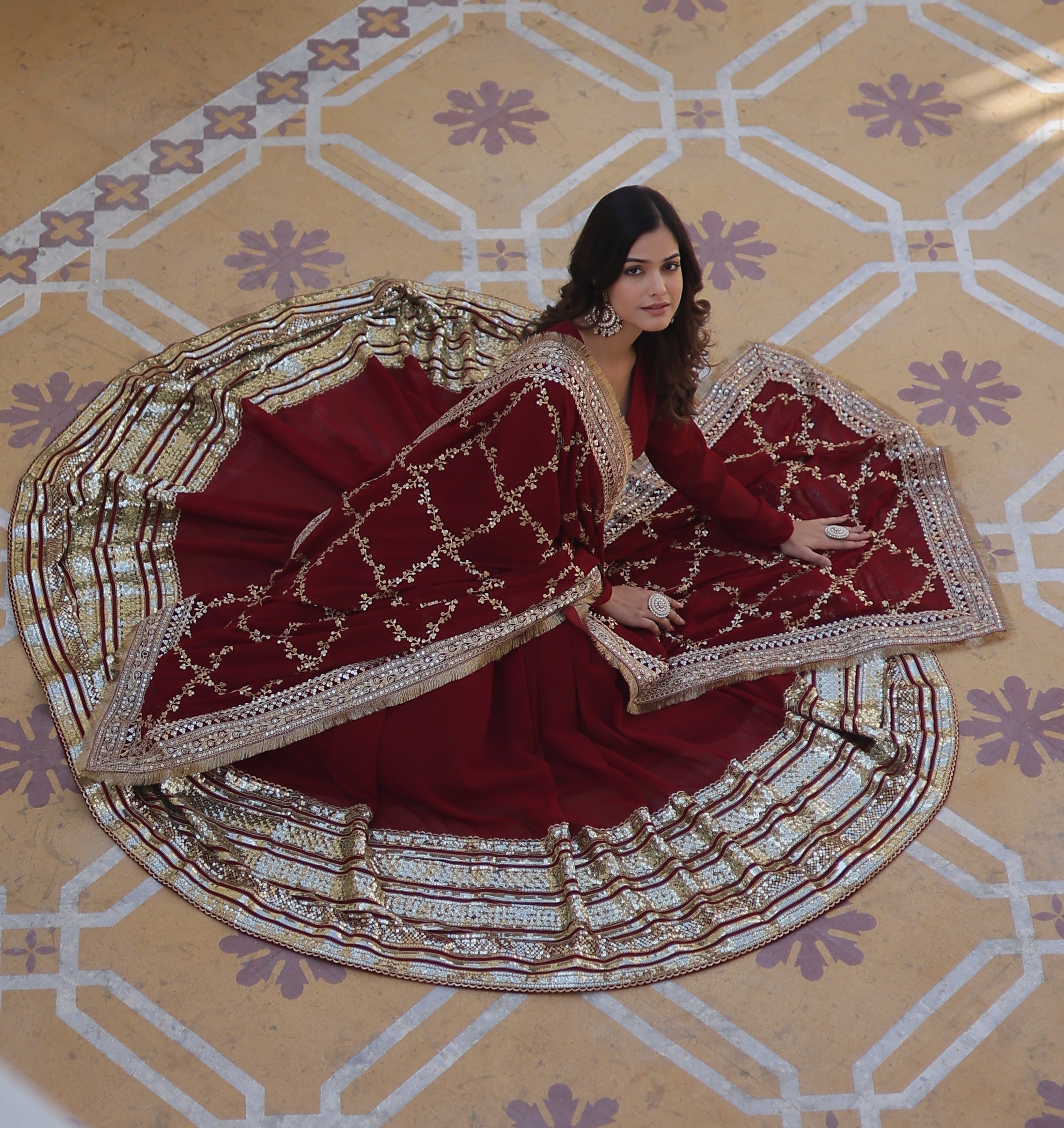 Maroon Designer Readymade Gown
