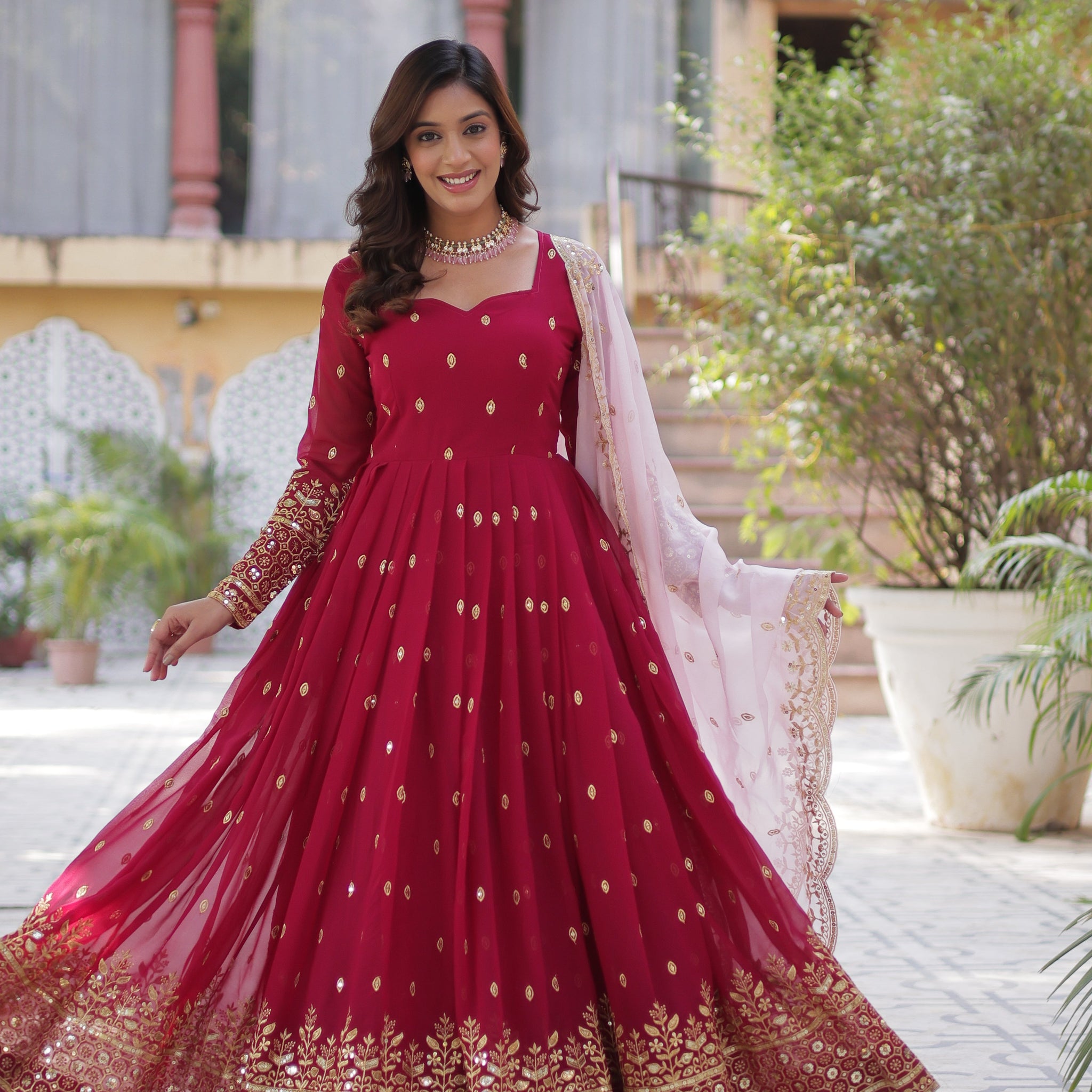 Beautiful Designer Gown With Zari & Sequin Work