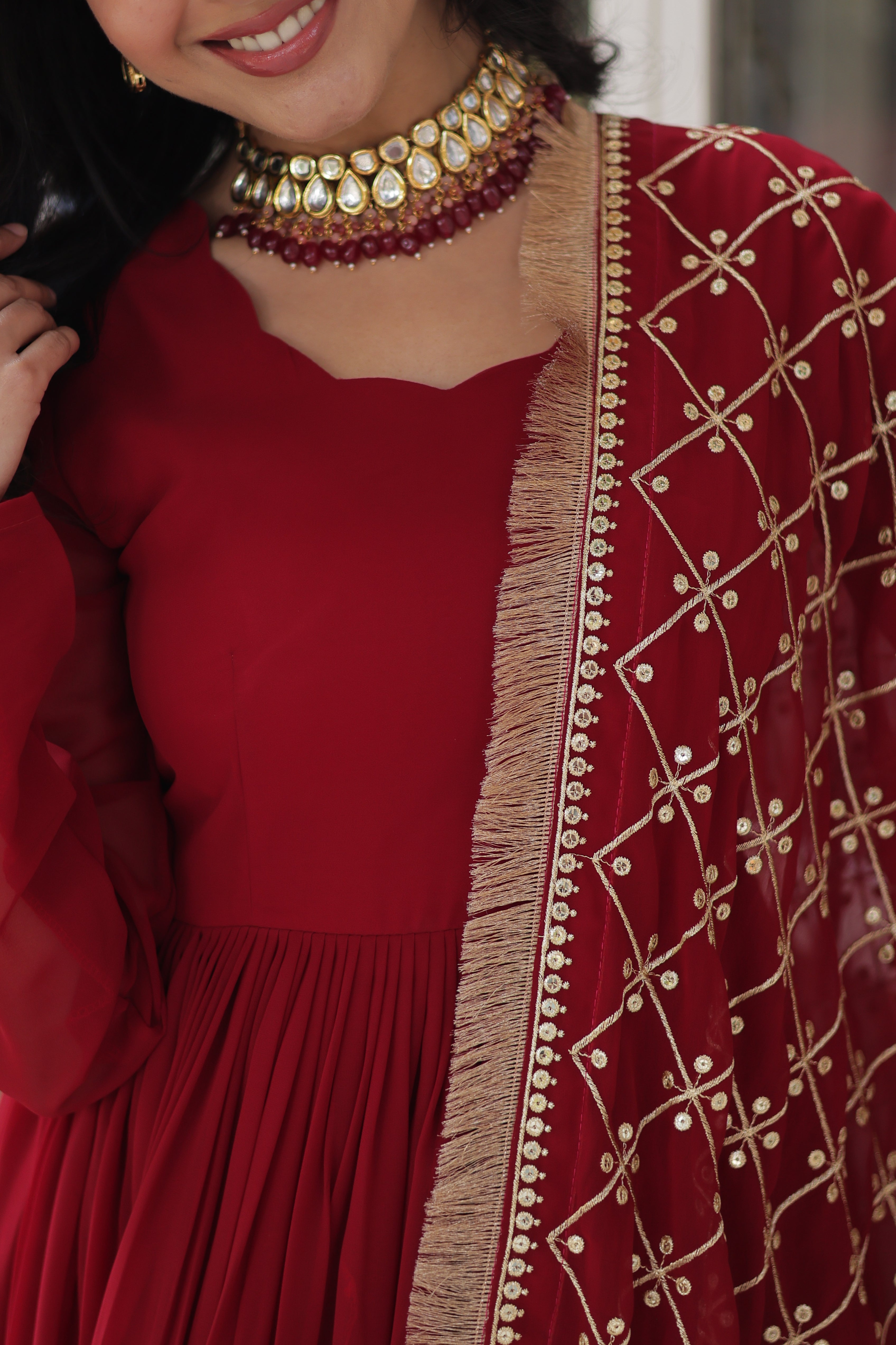 Designer Faux Blooming Embroidery Gown