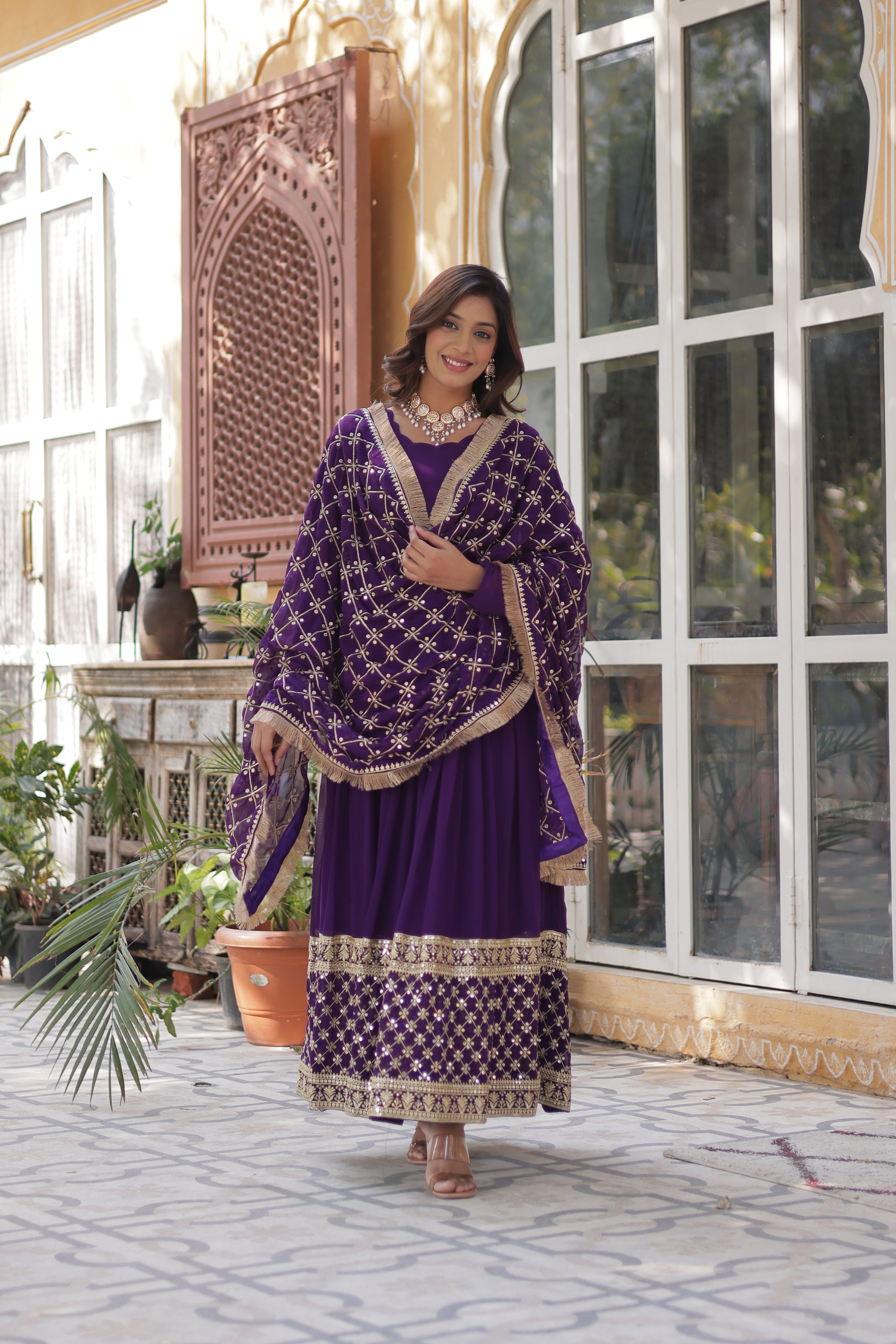 Designer Faux Blooming Embroidery Gown