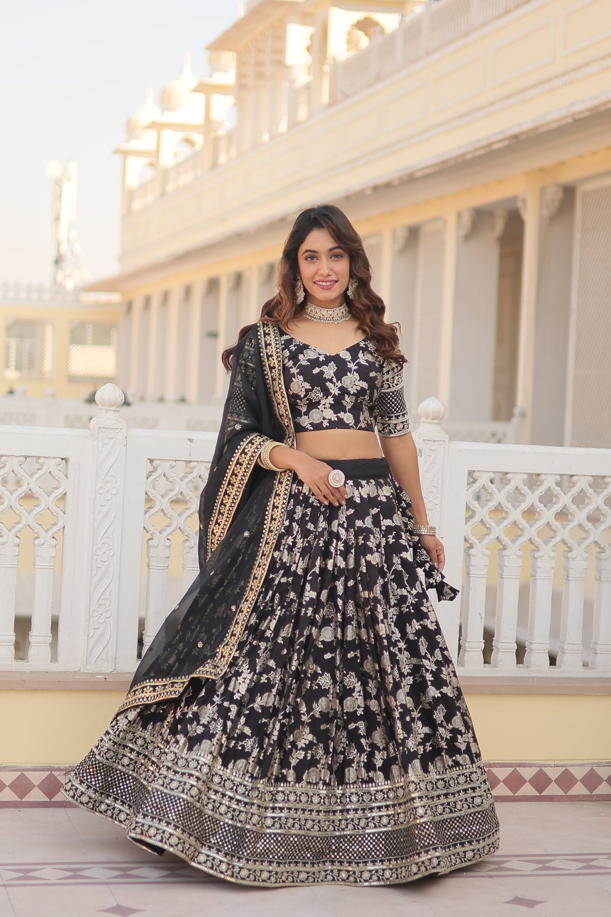 black lehanga set, embroidered lehanga, Noorahe