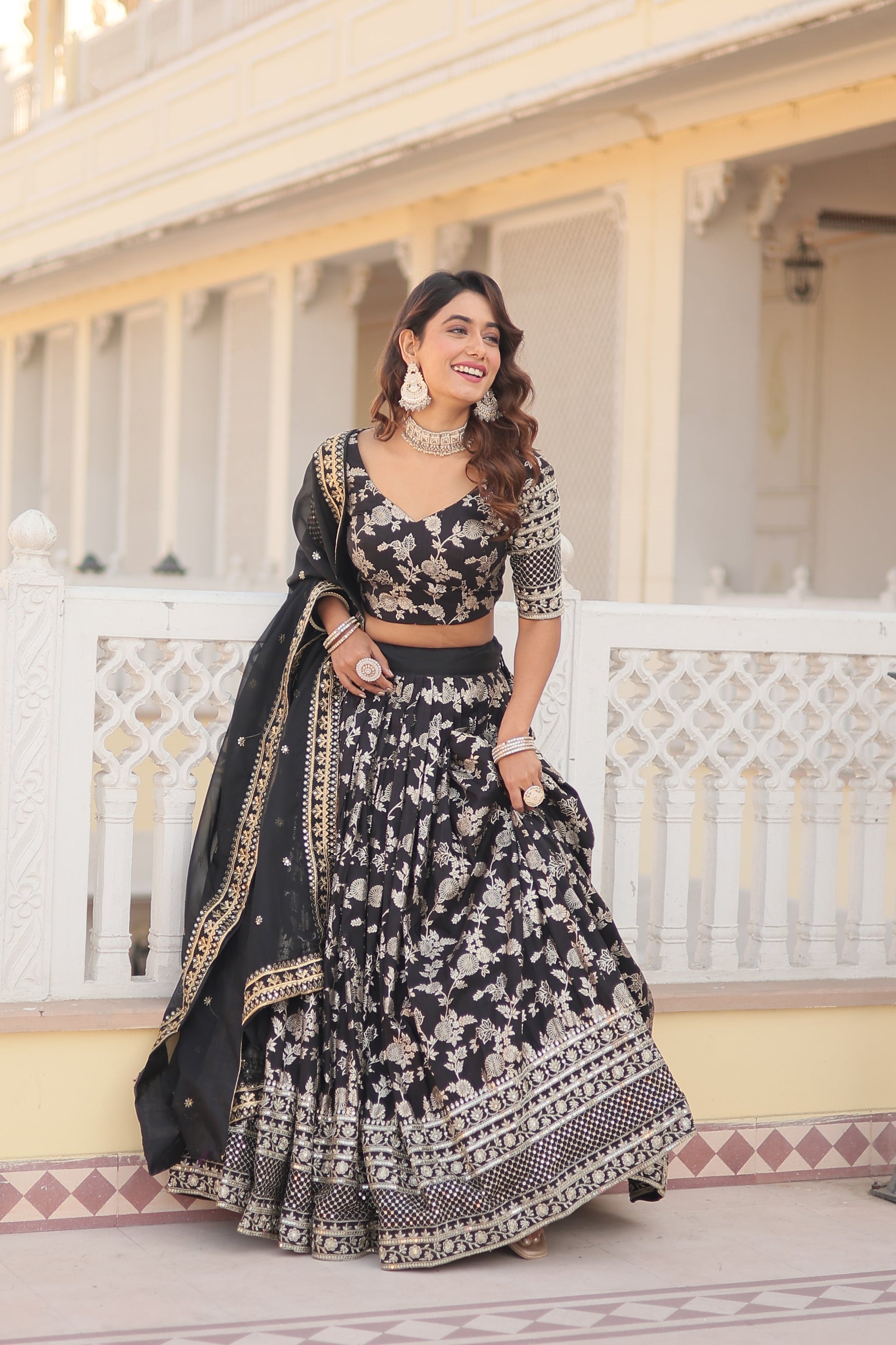 black lehanga set, embroidered lehanga, Noorahe