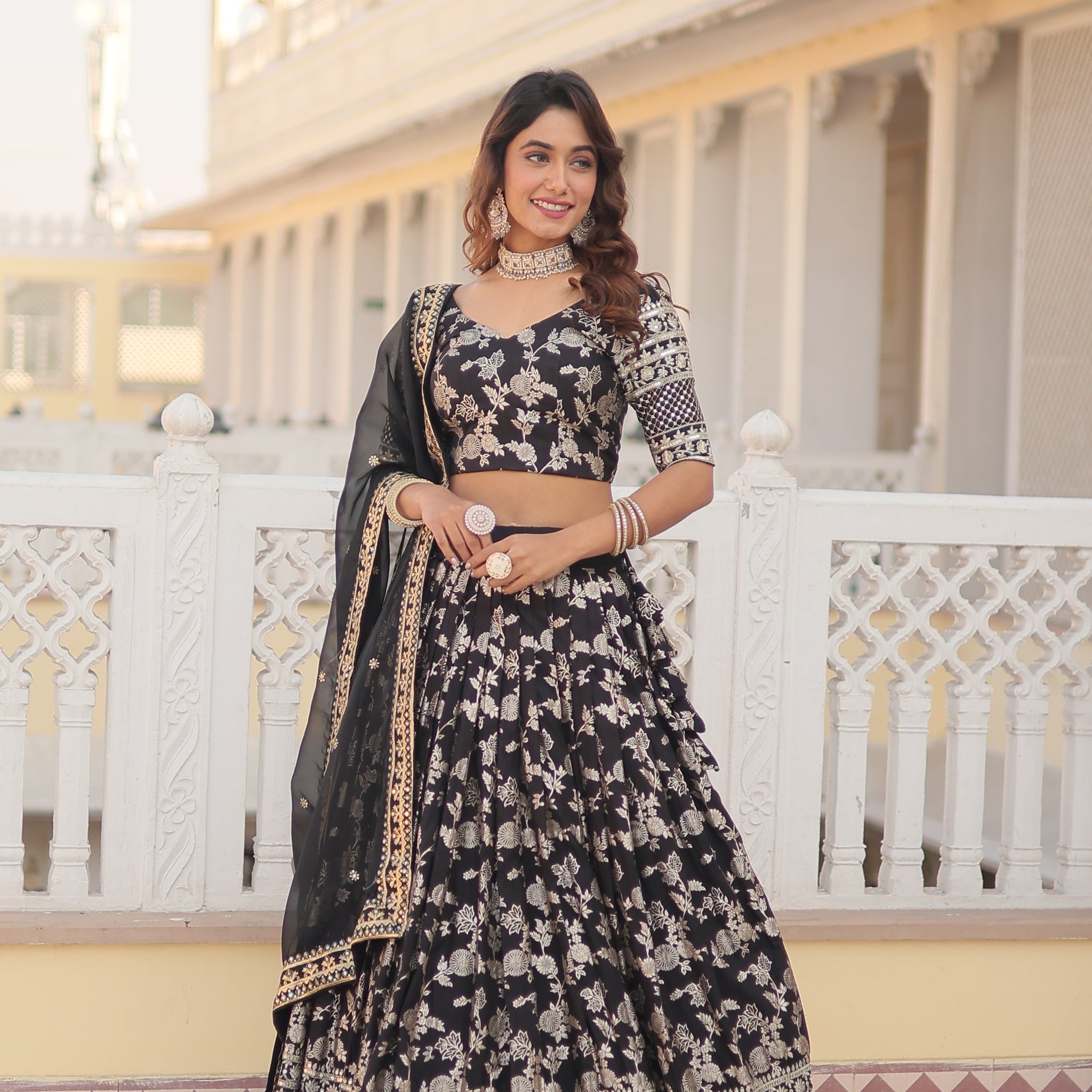 black lehanga set, embroidered lehanga, Noorahe