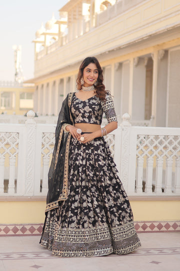 black lehanga set, embroidered lehanga, Noorahe