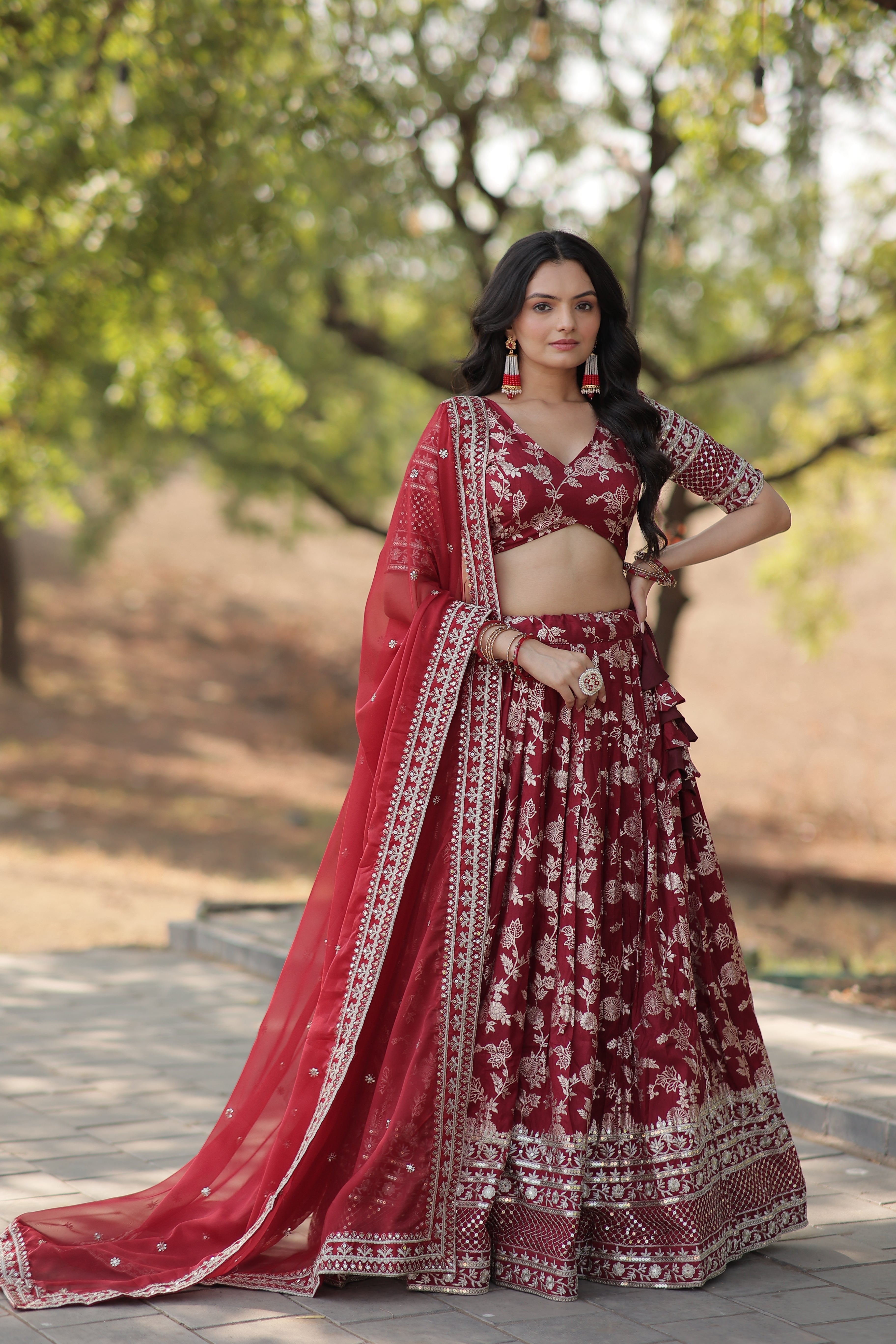 Maroon Designer Dyeable Pure Viscose Jacquard fabric Lehenga Choli & Dupatta Set