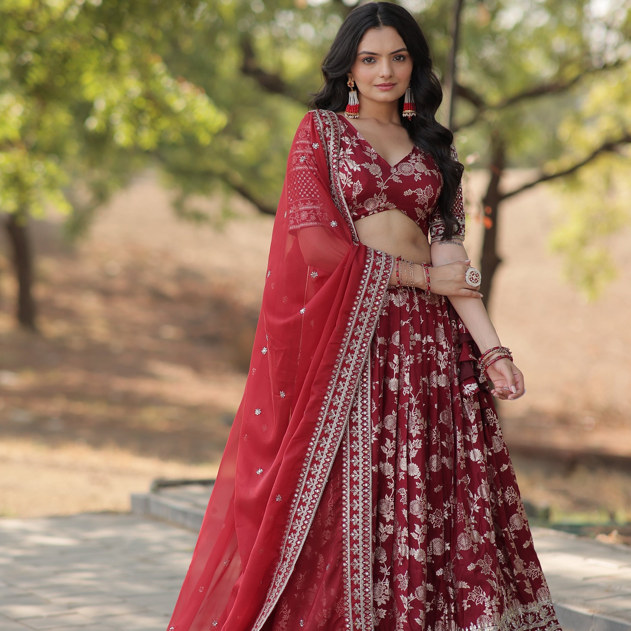Maroon Designer Dyeable Pure Viscose Jacquard fabric Lehenga Choli & Dupatta Set