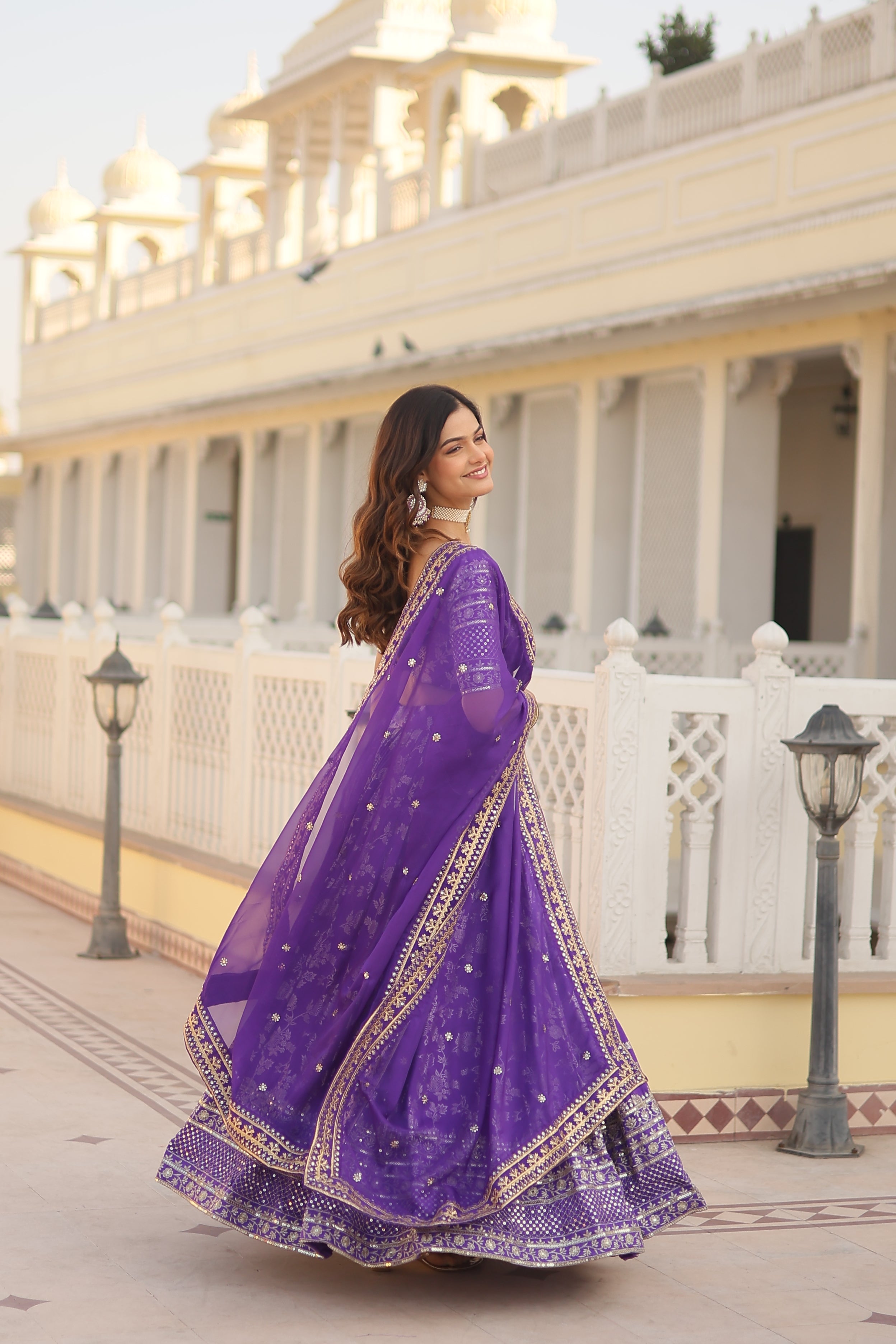 Purple Designer Dyeable Pure Viscose Jacquard fabric Lehenga Choli & Dupatta Set