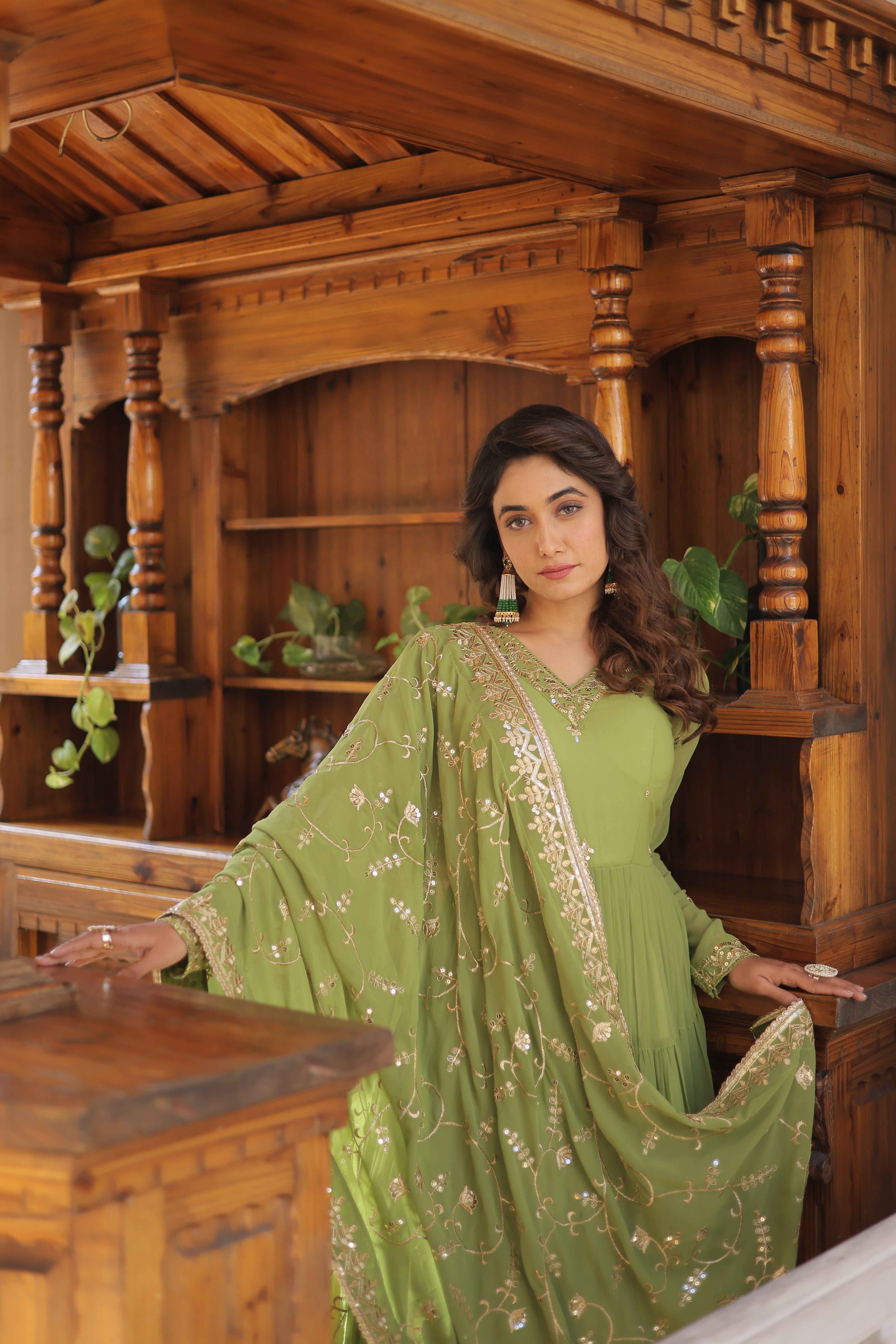 Green Women's Designer Gown With Dupatta Sets