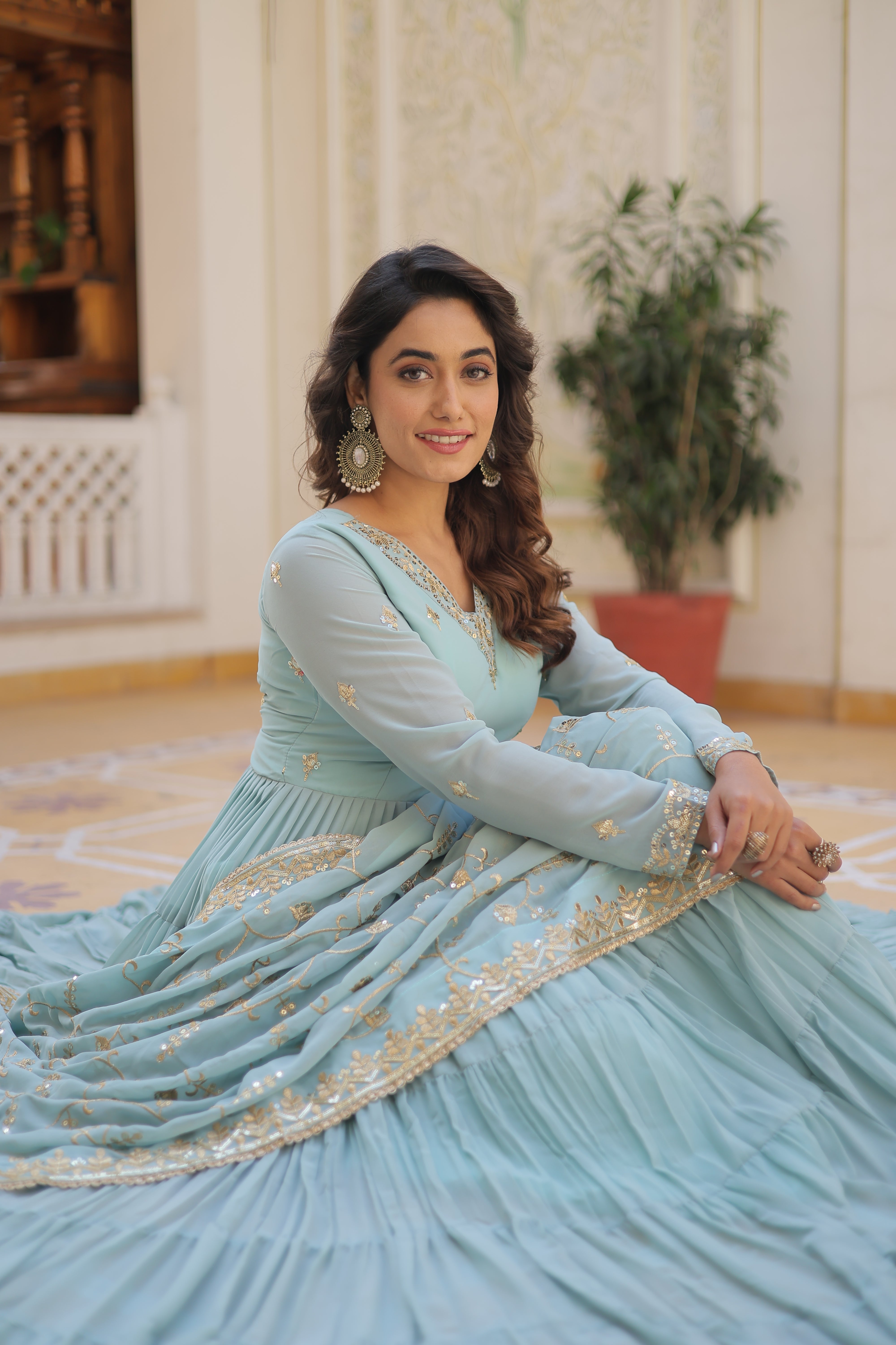 Sky Women's Designer Gown With Dupatta Sets