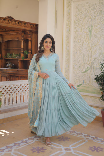 Sky Women's Designer Gown With Dupatta Sets