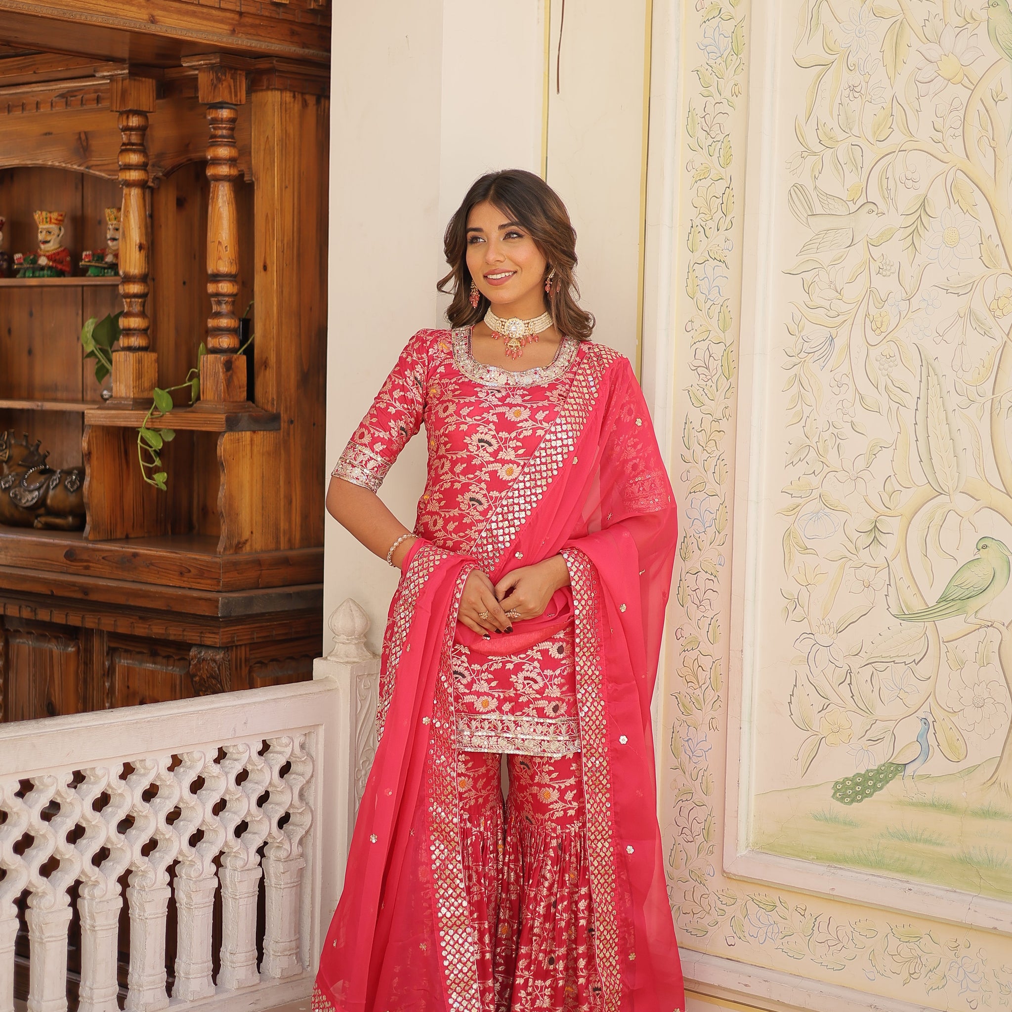 Pink Beautiful Kurta Sharara Set With Dupatta