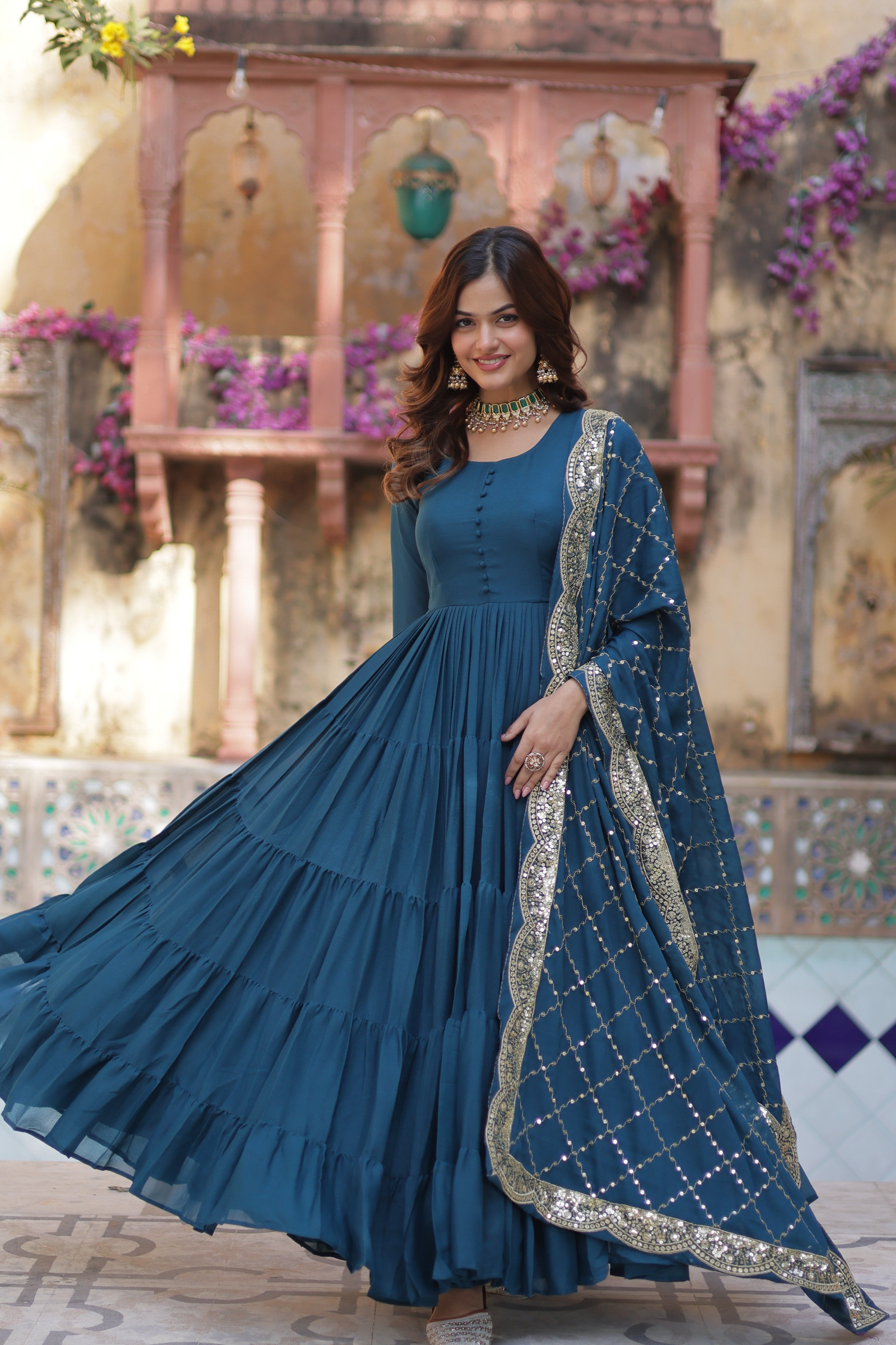 Rama Elegant Readymade Georgette Gown With Dupatta Sets