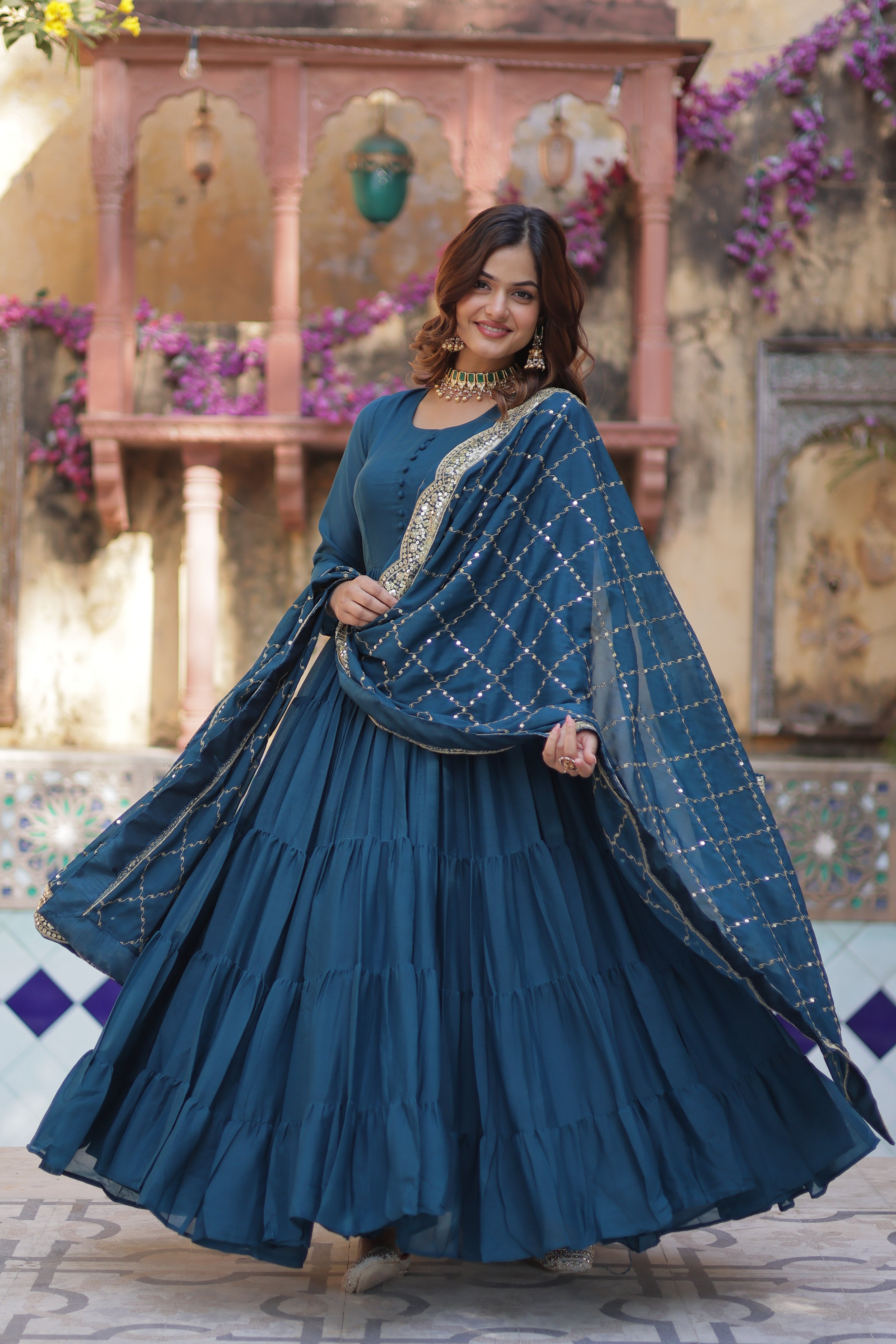 Rama Elegant Readymade Georgette Gown With Dupatta Sets