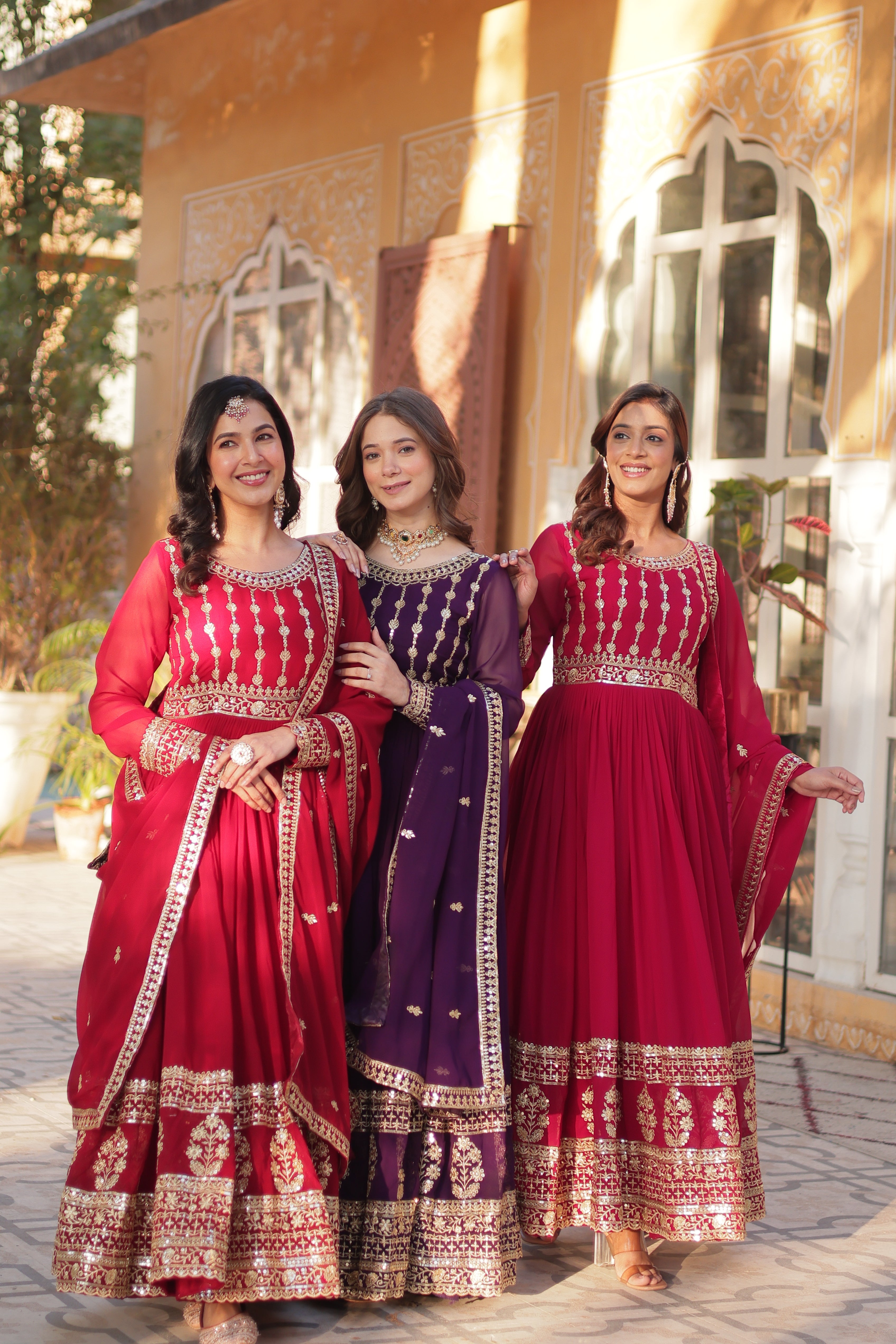 Purple Faux Blooming Gown with Embroidery Dupatta