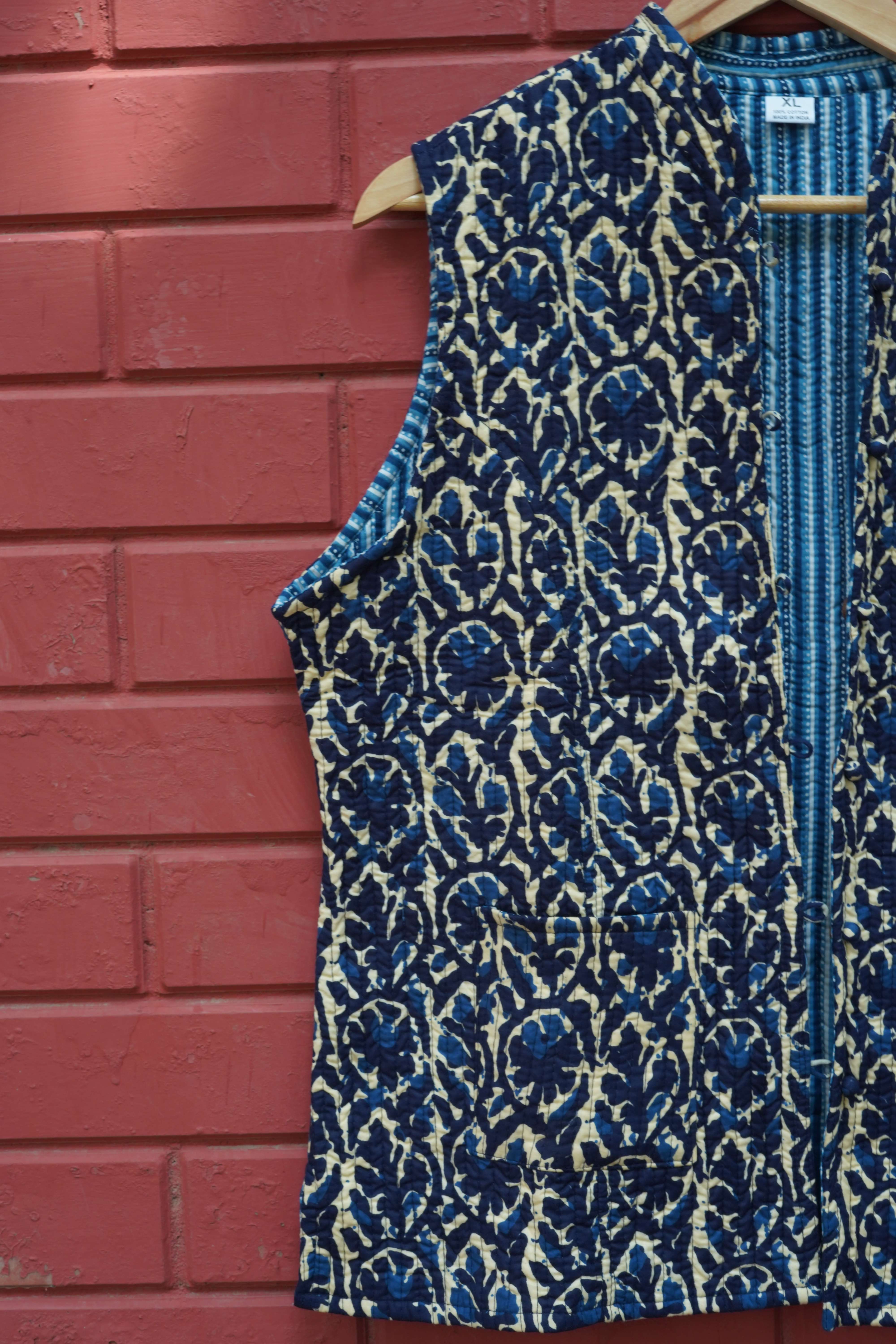 Womens Navy Blue Velvet Embroidered Jacket with Floral Design