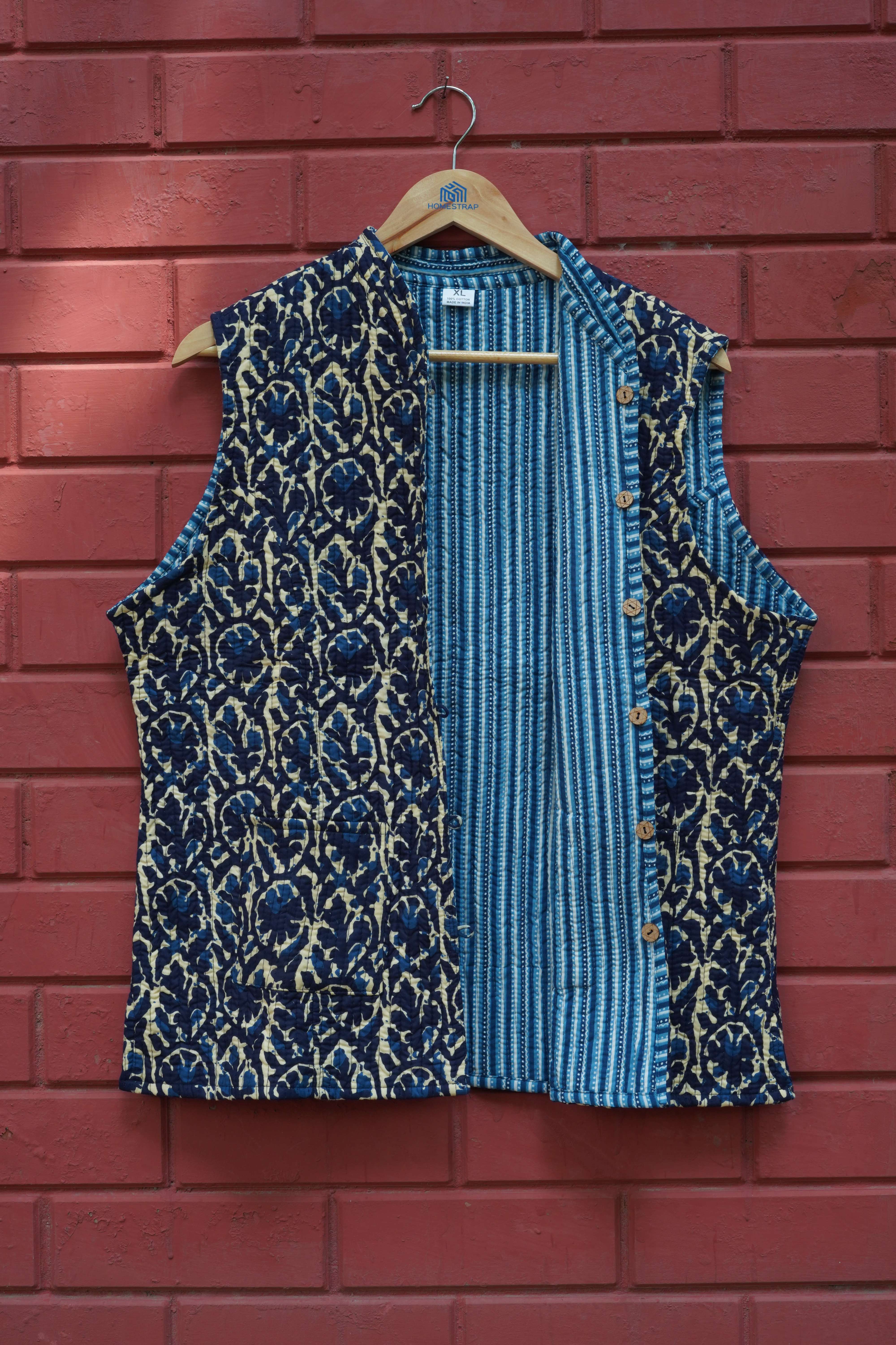 Womens Navy Blue Velvet Embroidered Jacket with Floral Design