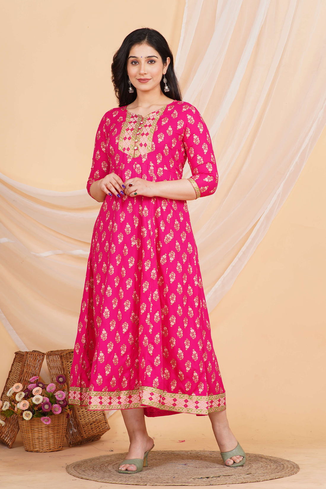 Women's Rayon Printed Anarkali Short Kurti Gown