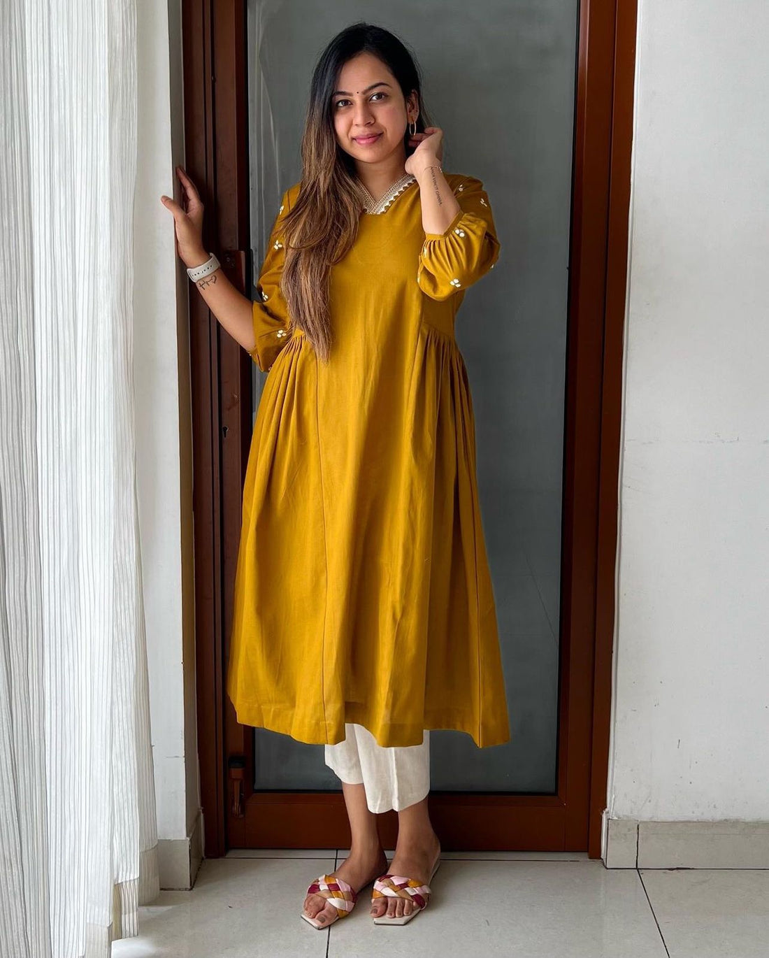Rayon anarkali kurta pant set for women