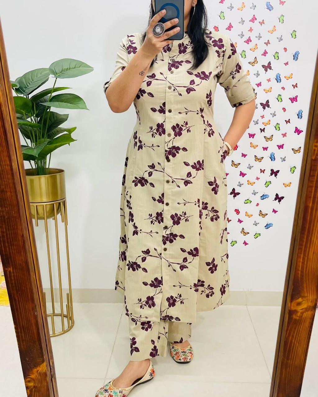 cotton co-ord set, florral kurta set, Noorahe 