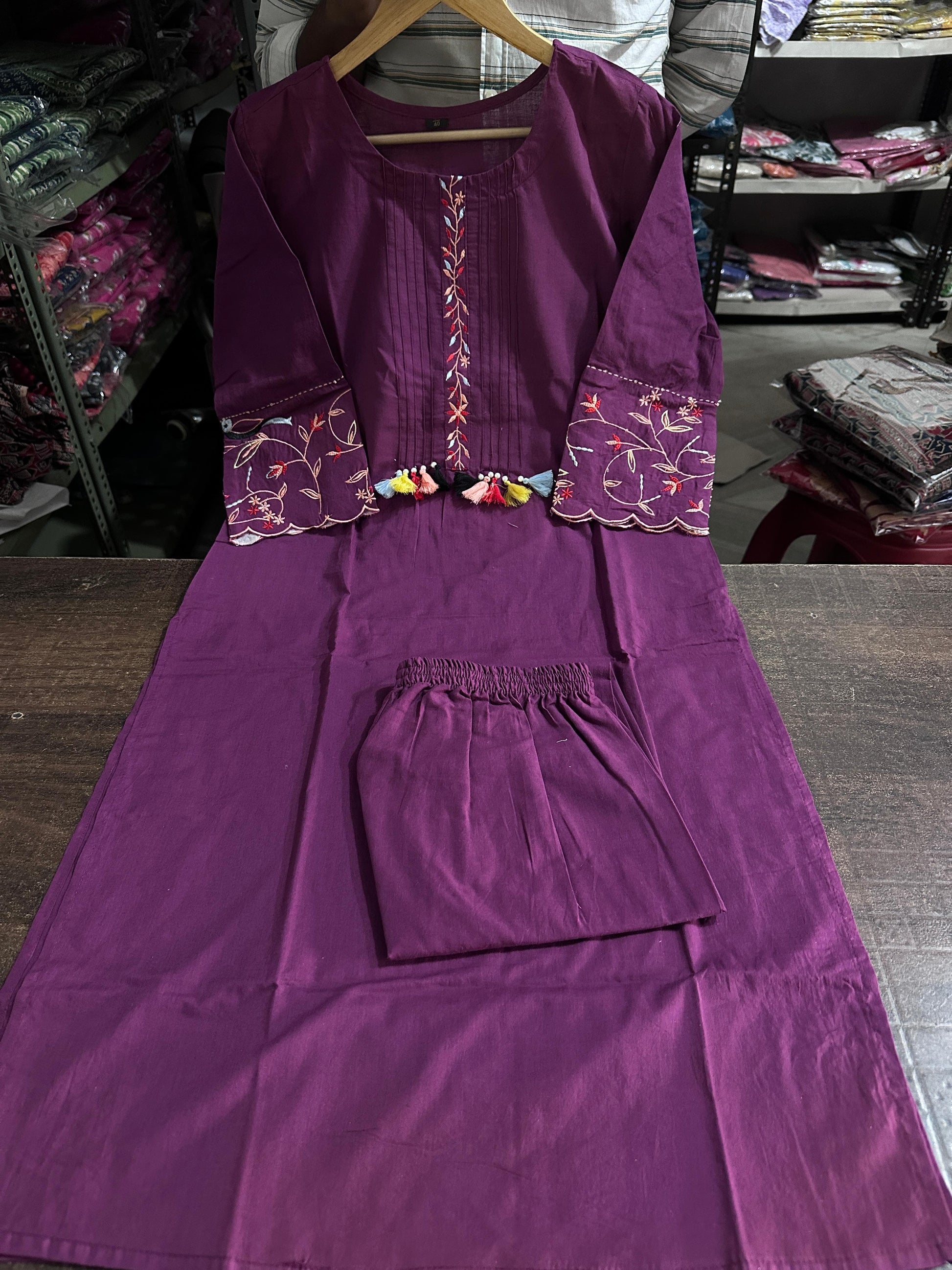 Embroidery kurta set, cotton kurta set, Noorahe 