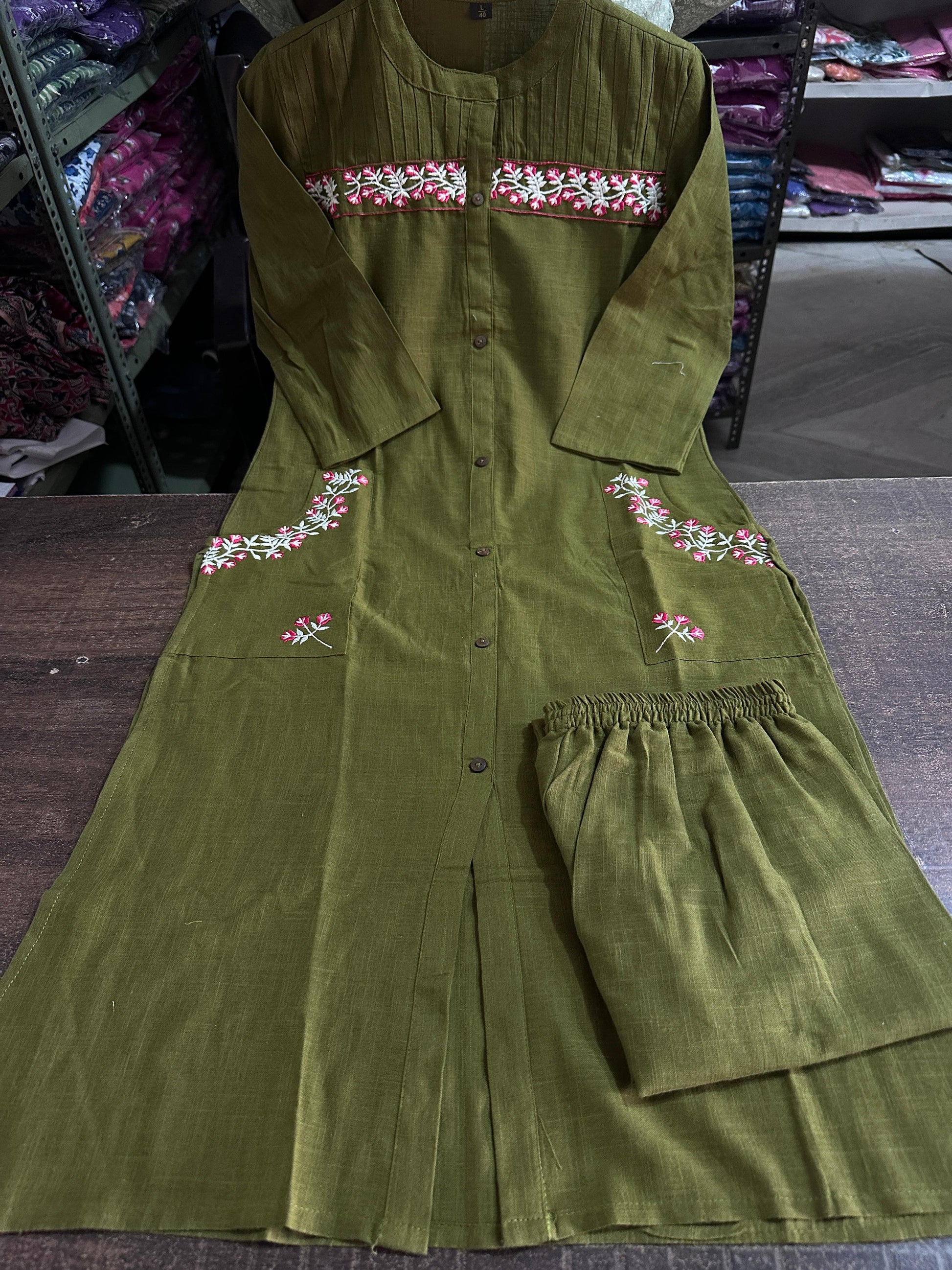 Kurta set, cotton embroidered kurta set, Noorahe 