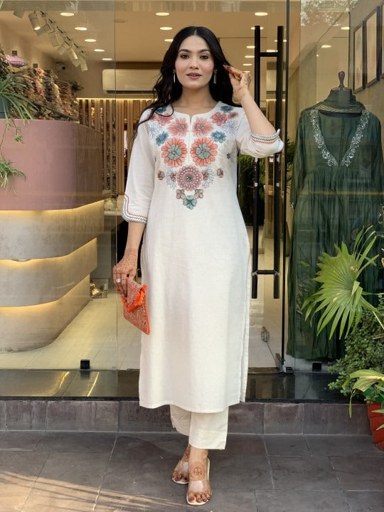 Women's Pure Cotton Embroidery Co-Ord Set