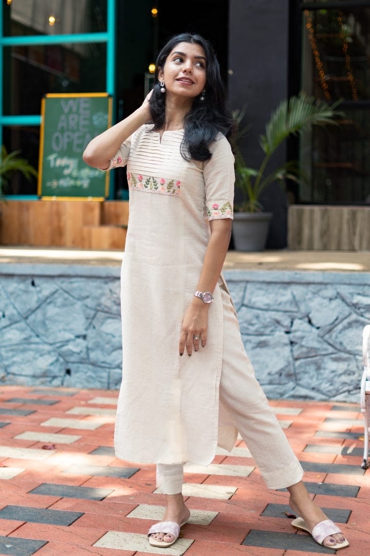 Beautiful white embroidered kurti with pant sets