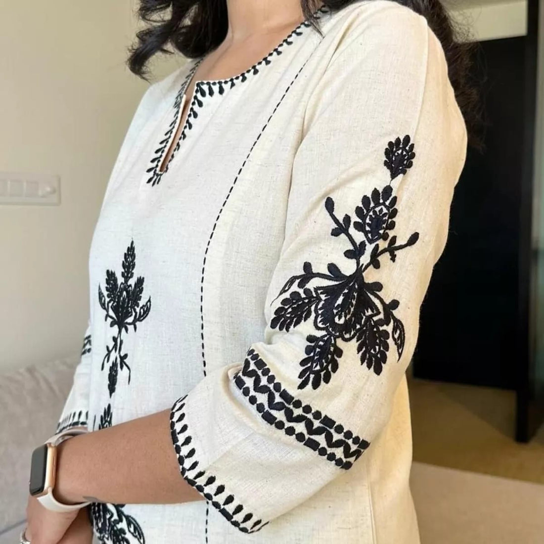 Off white hand embroidered kurta palazzo co ord set
