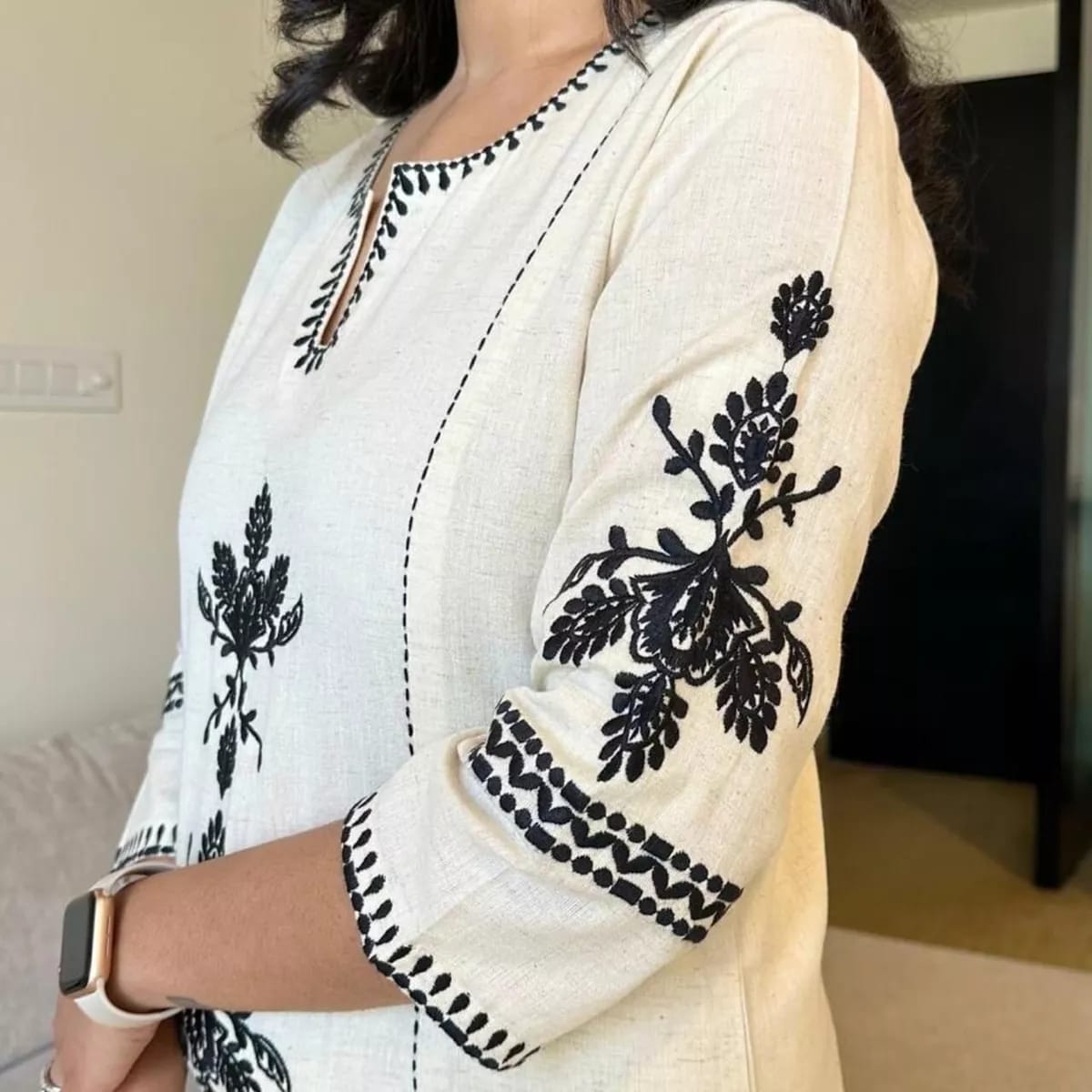 Off white hand embroidered kurta palazzo co ord set