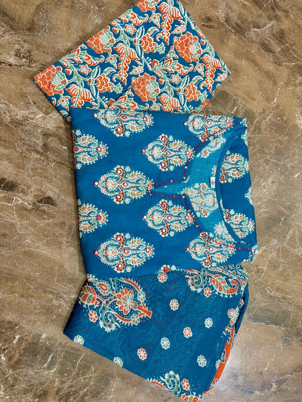 Cotton dupatta set, blue dupatta set, Noorahe 