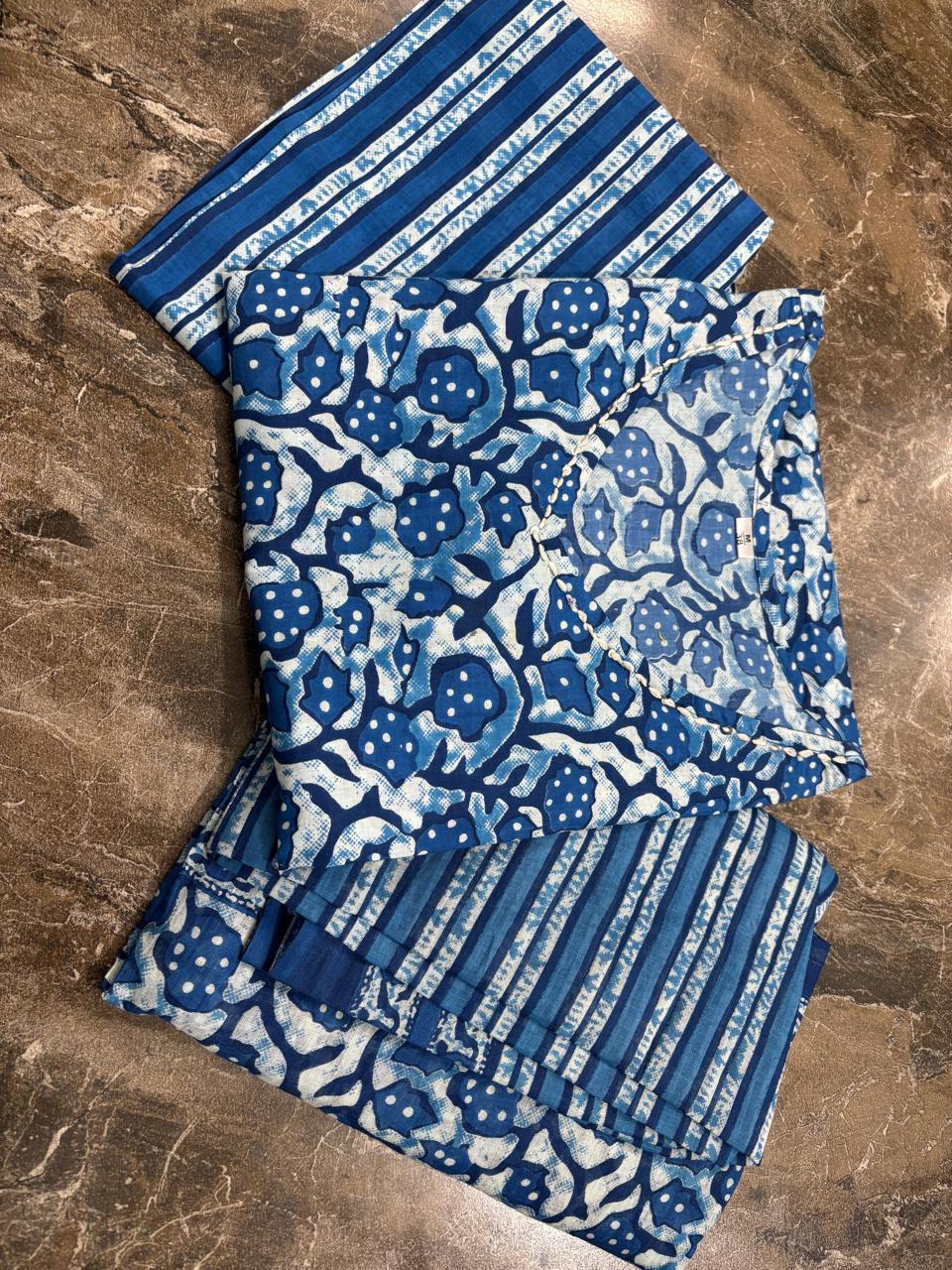 cotton dupatta set, blue dupatta set, Noorahe 