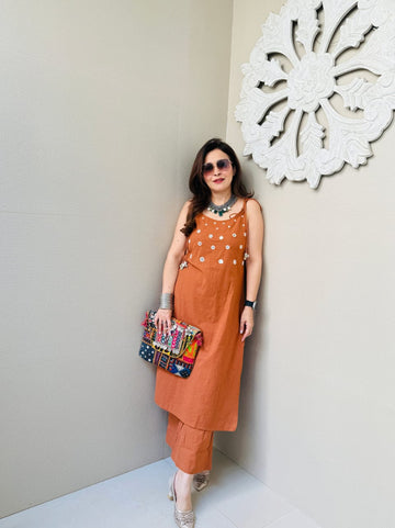 Beautiful Orange Slub Cotton Cord Set