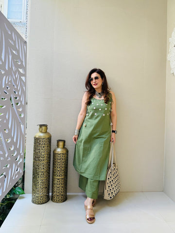Beautiful Green Slub Cotton Cord Set