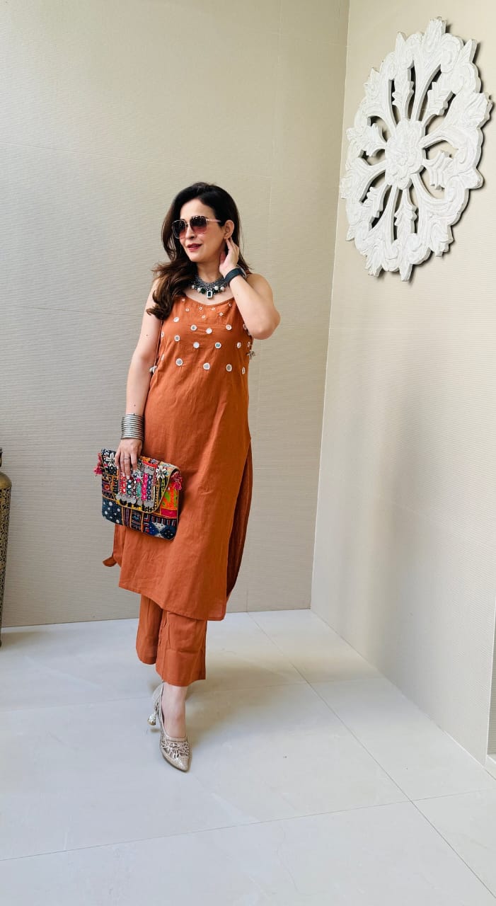 Beautiful Orange Slub Cotton Cord Set