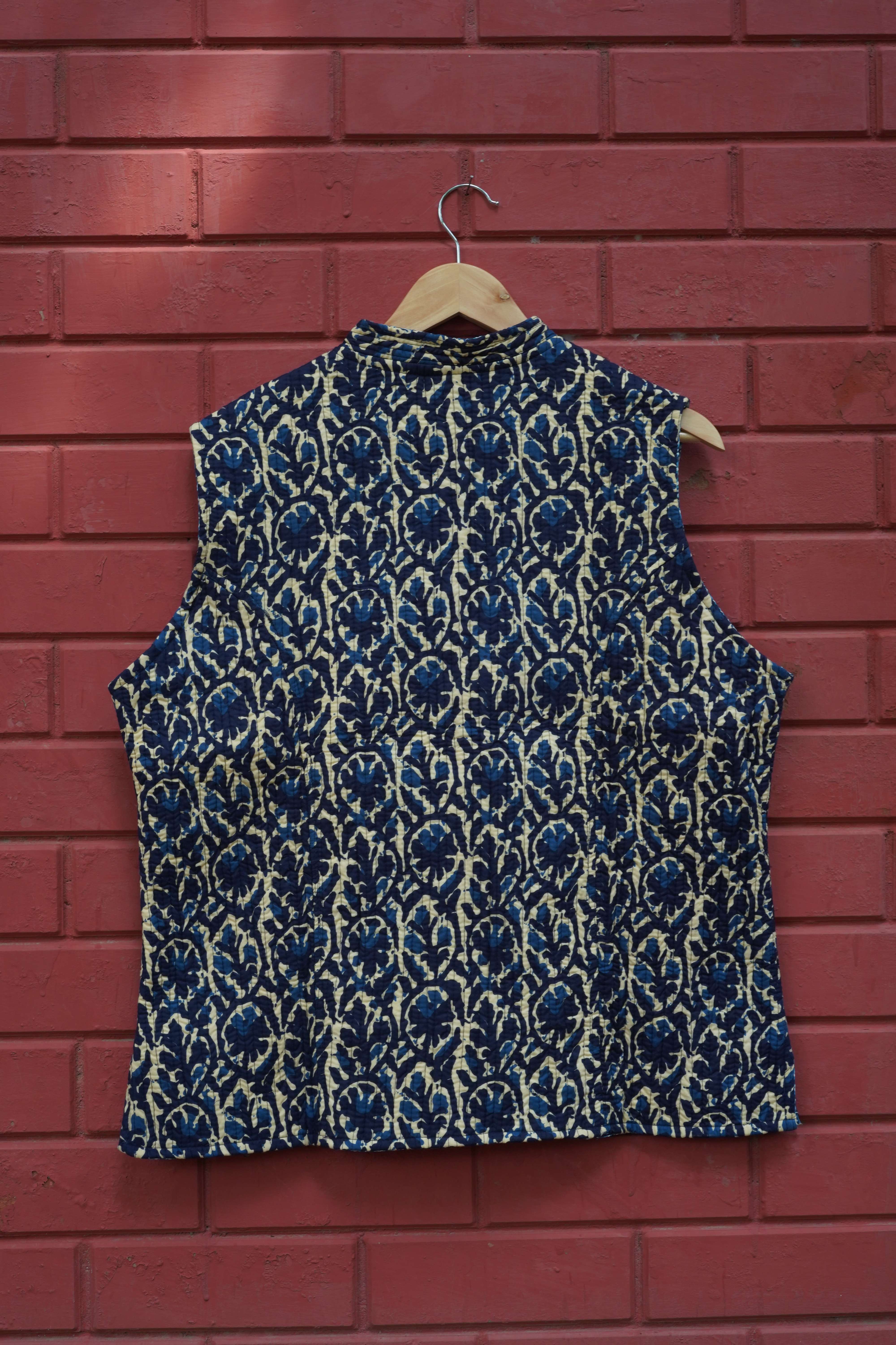 Womens Navy Blue Velvet Embroidered Jacket with Floral Design