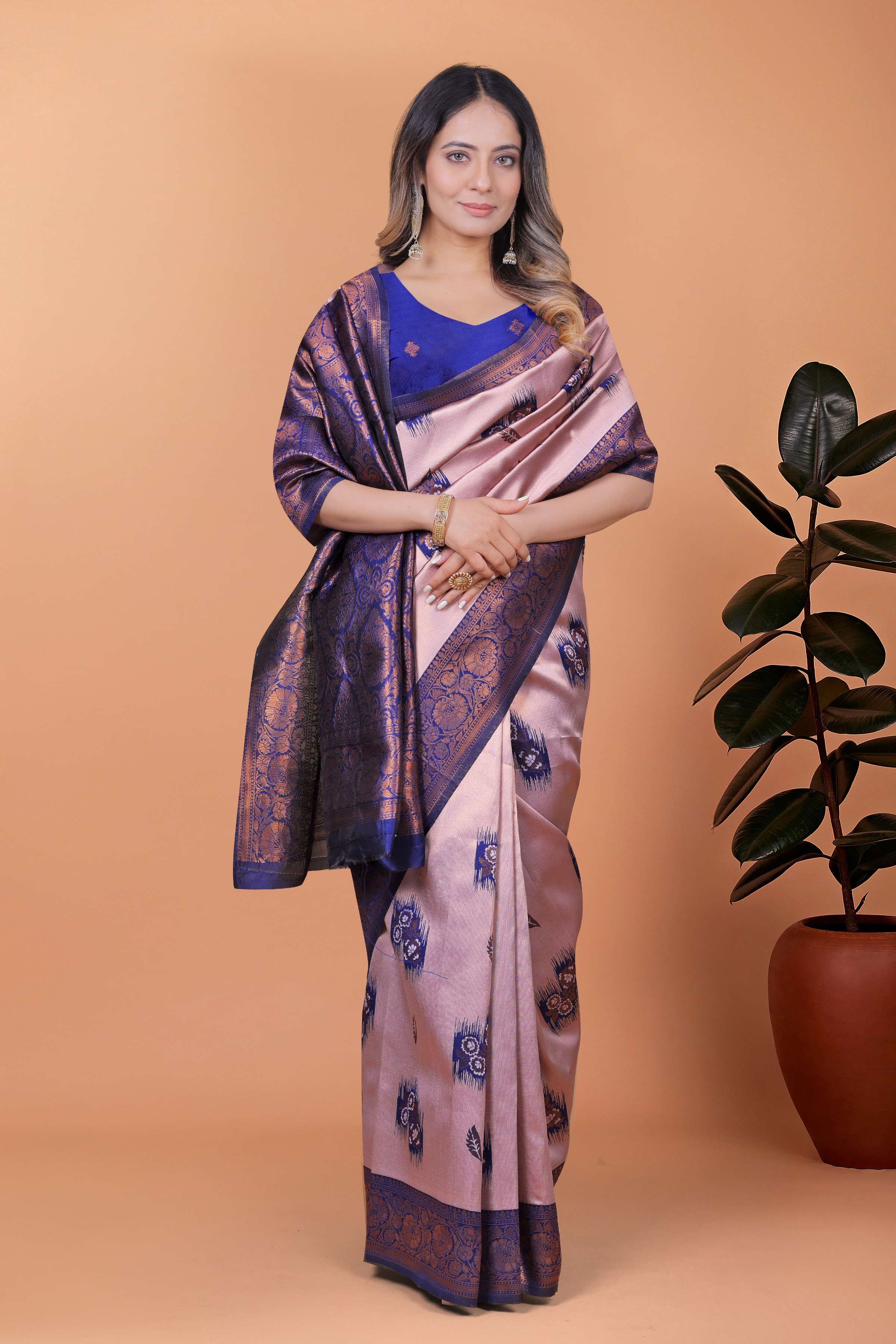 Lavender & Royal Blue Banarasi Silk Saree with Antique Gold Zari | Wedding & Festive Traditional Saree with Rich Pallu