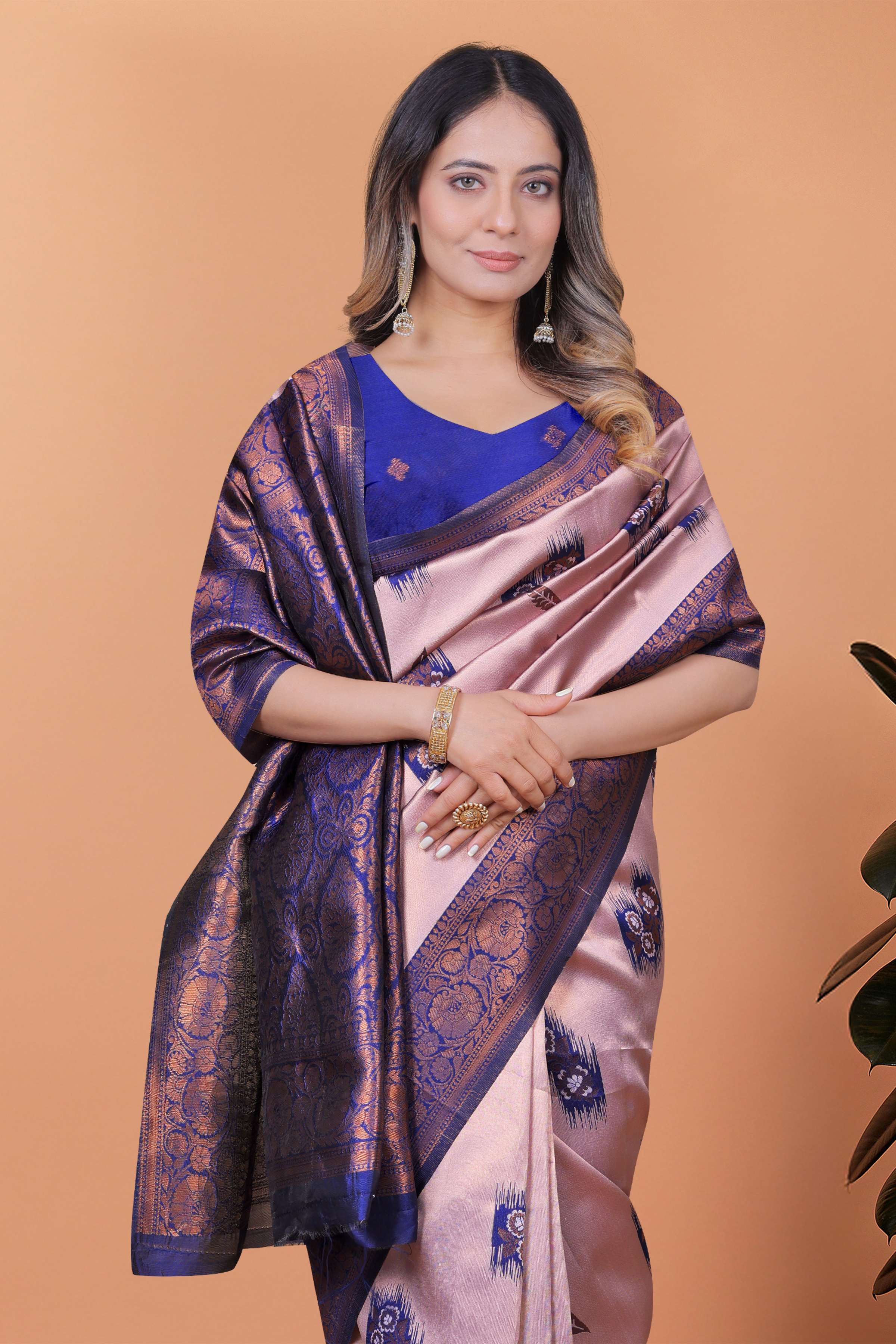 Lavender & Royal Blue Banarasi Silk Saree with Antique Gold Zari | Wedding & Festive Traditional Saree with Rich Pallu
