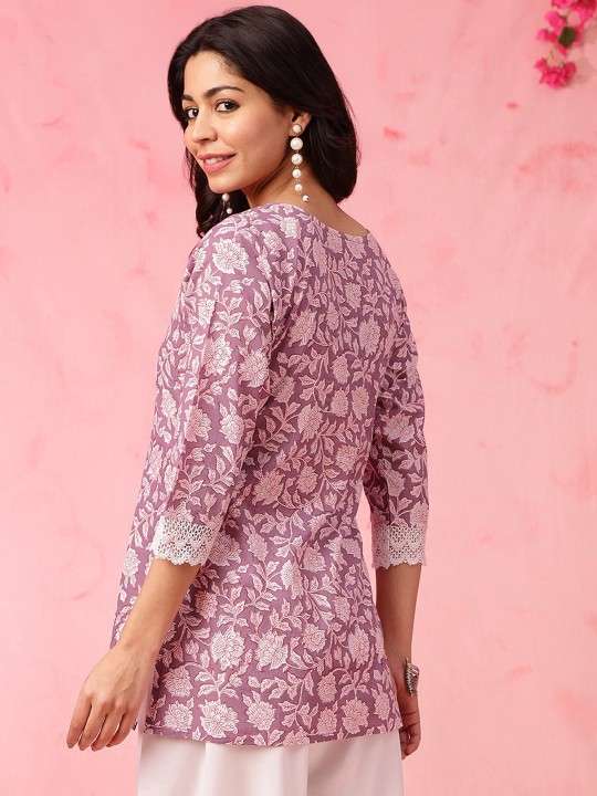 Women's Rayon Floral Printed Straight Short Kurti Set