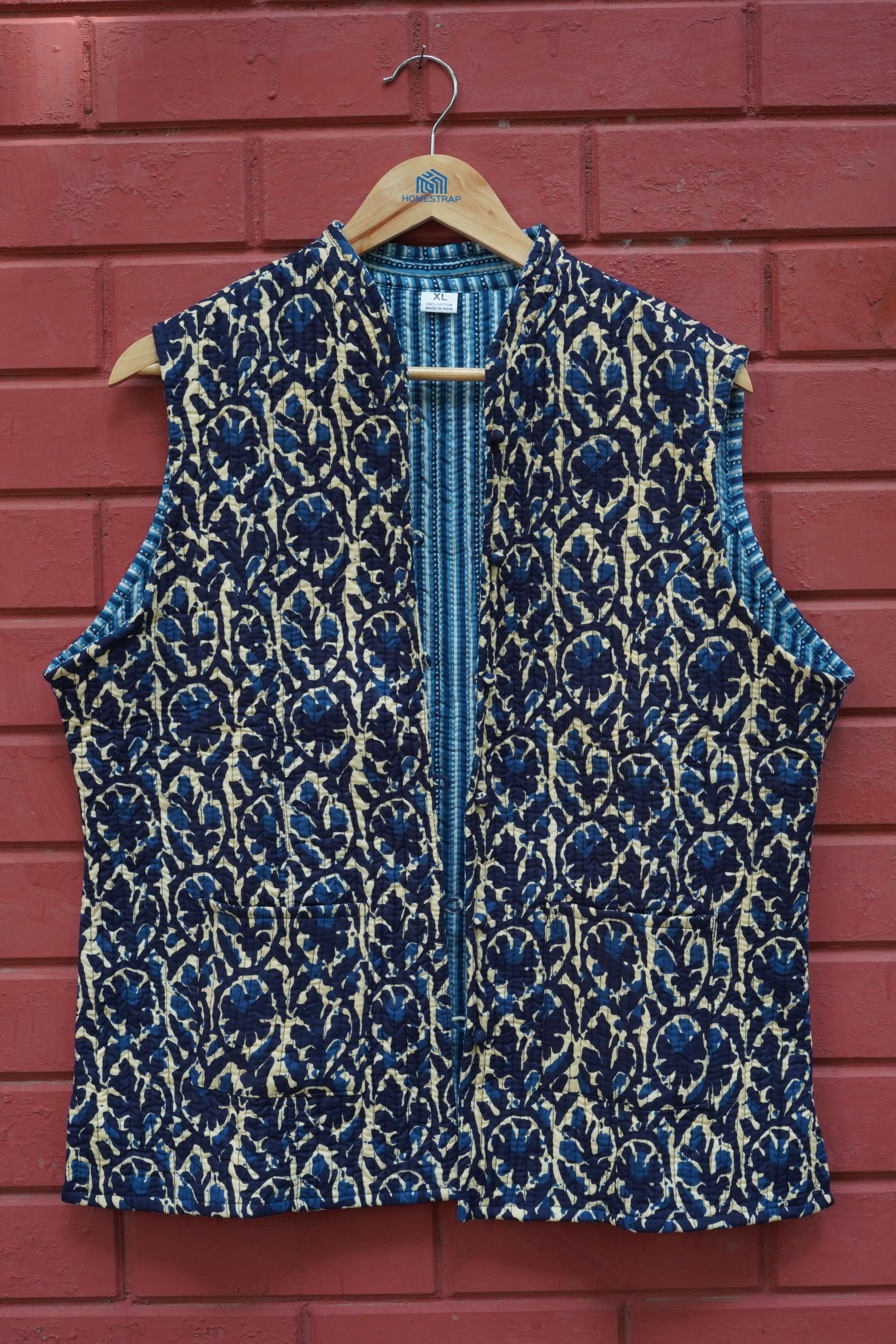 Womens Navy Blue Velvet Embroidered Jacket with Floral Design