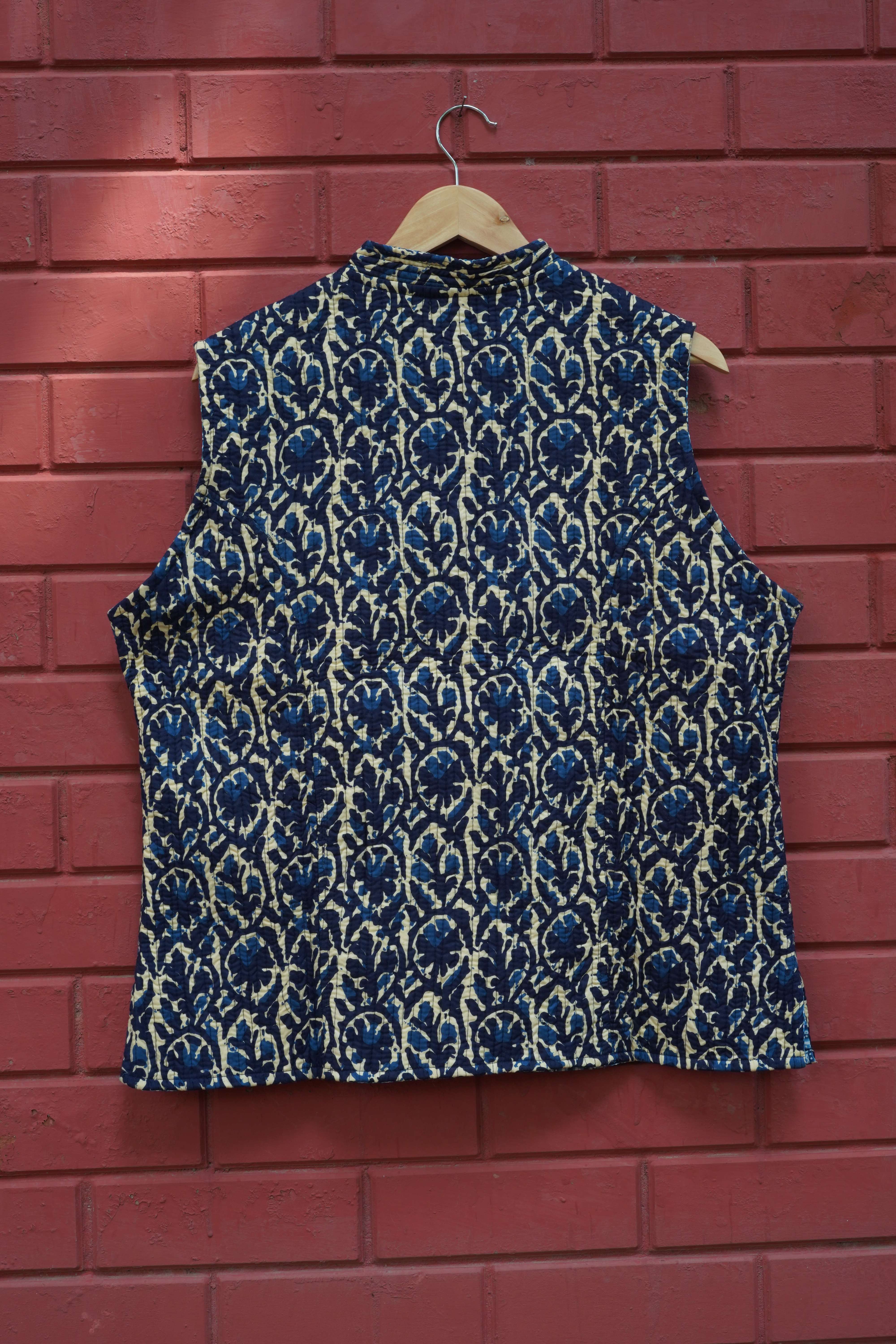 Womens Navy Blue Velvet Embroidered Jacket with Floral Design