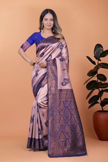 Lavender & Royal Blue Banarasi Silk Saree with Antique Gold Zari | Wedding & Festive Traditional Saree with Rich Pallu
