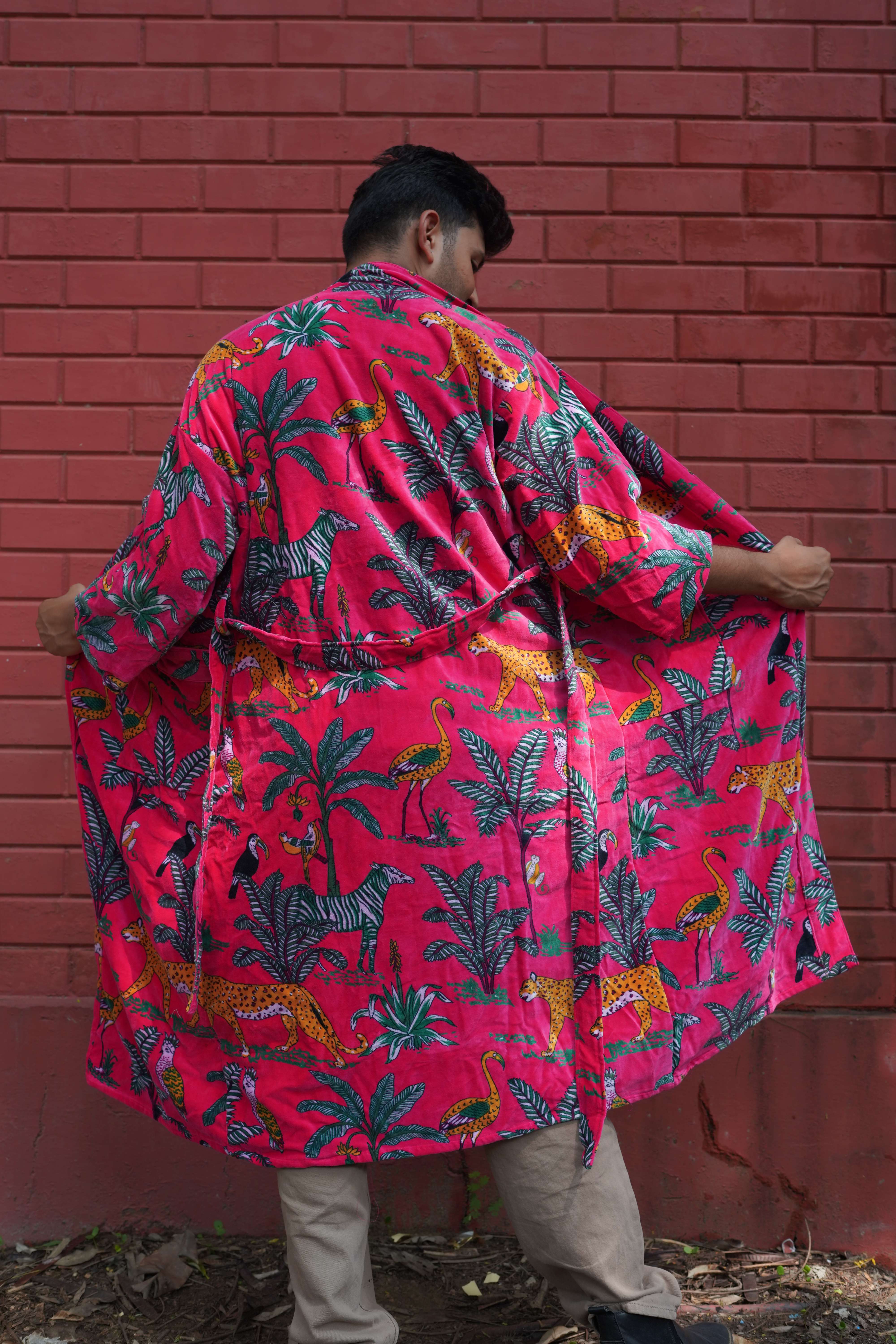 Womens Pink Velvet Embroidered Jacket with Floral Design